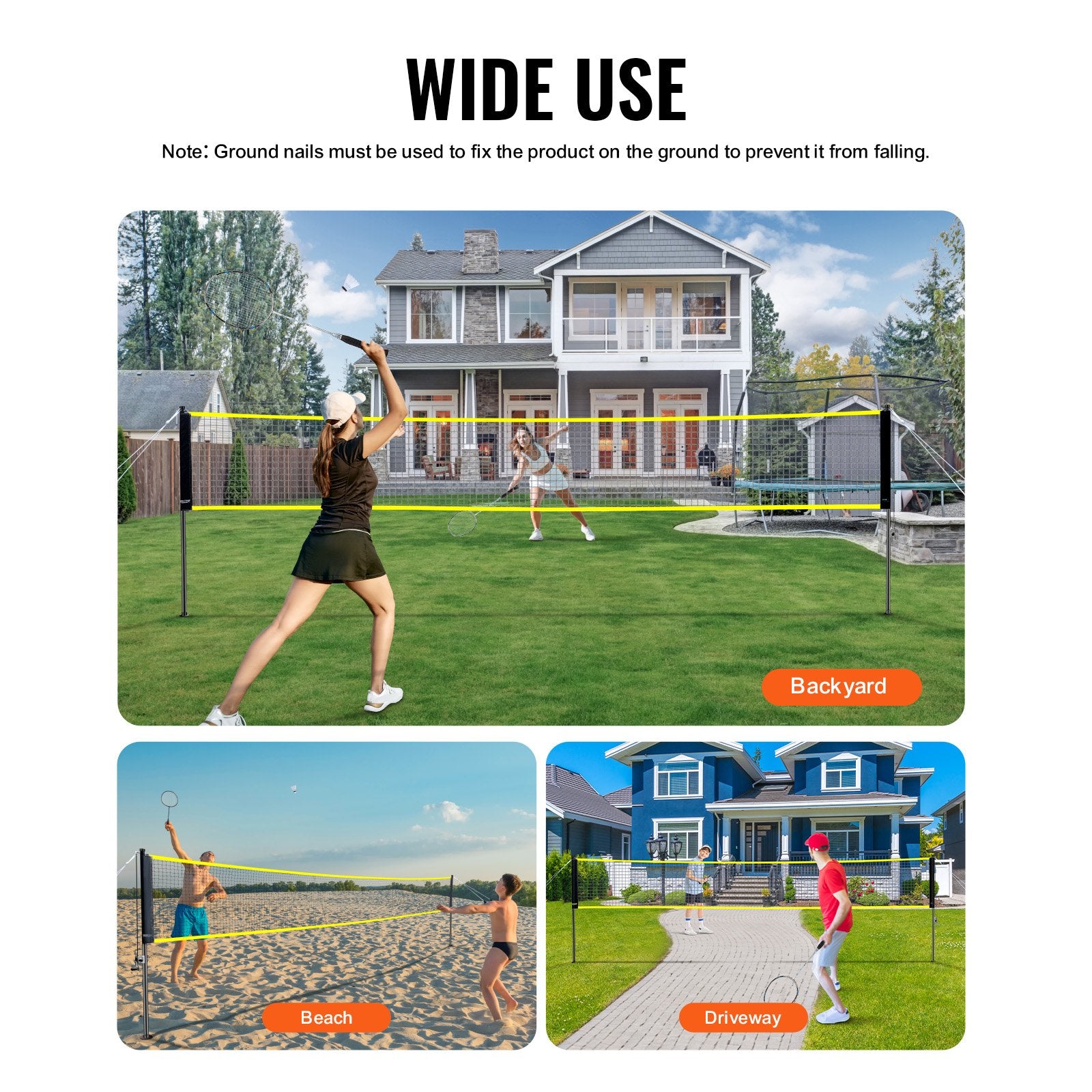 Tennis: VEVOR Badminton Net Set, Outdoor Backyard Beach Park Badminton Net, Portable Badminton Equipment Set, Adults Kids Badminton Net with Poles, Carrying Bag, 4 Iron Rackets, and 3 Nylon Shuttlecocks