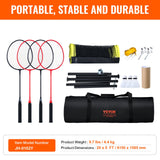 Tennis: VEVOR Badminton Net Set, Outdoor Backyard Beach Park Badminton Net, Portable Badminton Equipment Set, Adults Kids Badminton Net with Poles, Carrying Bag, 4 Iron Rackets, and 3 Nylon Shuttlecocks