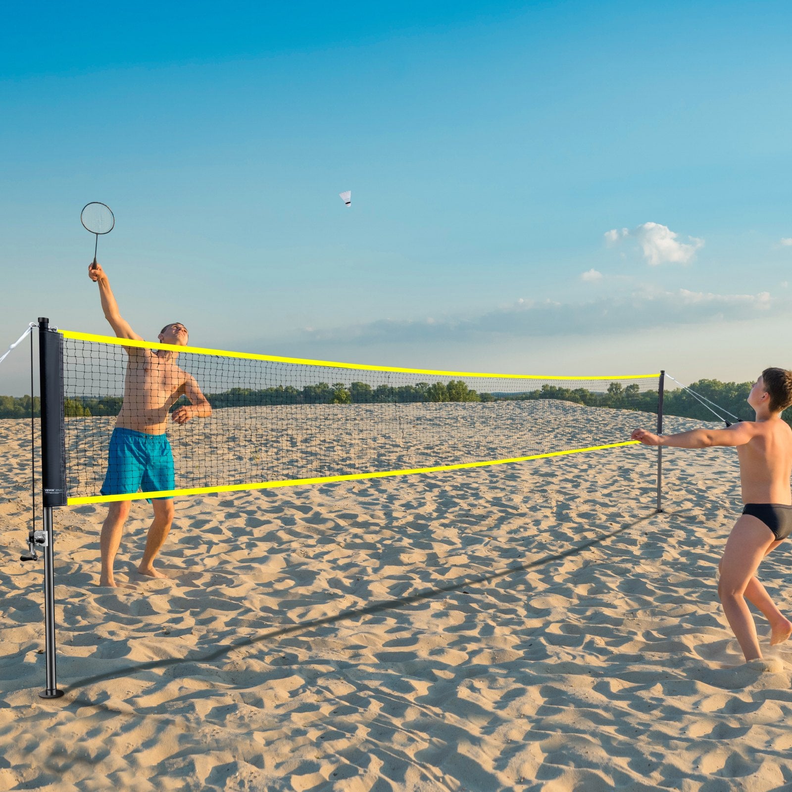 Tennis: VEVOR Badminton Net Set, Outdoor Backyard Beach Park Badminton Net, Portable Badminton Equipment Set, Adults Kids Badminton Net with Poles, Carrying Bag, 4 Iron Rackets, and 3 Nylon Shuttlecocks
