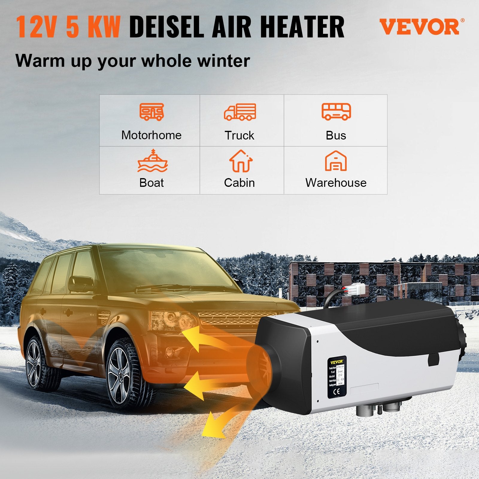 Fuel & Exhaust: VEVOR 5KW Diesel Air Heater 10L Tank Diesel Heater 12V Diesel Parking Heater Muffler with LCD Thermostat and Remote Control for RV Bus Trailer Motor-home and Boats