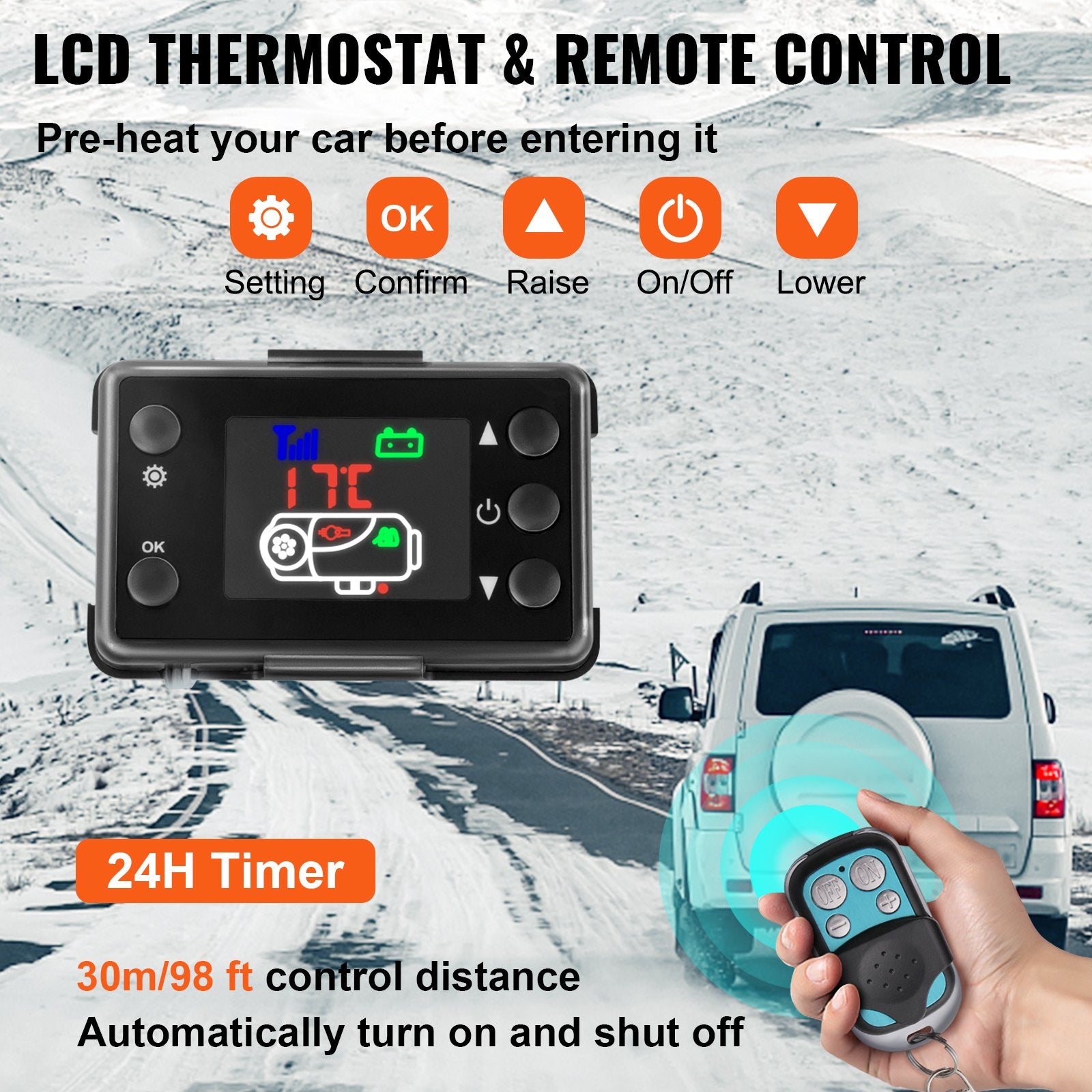 Fuel & Exhaust: VEVOR 5KW Diesel Air Heater 10L Tank Diesel Heater 12V Diesel Parking Heater Muffler with LCD Thermostat and Remote Control for RV Bus Trailer Motor-home and Boats