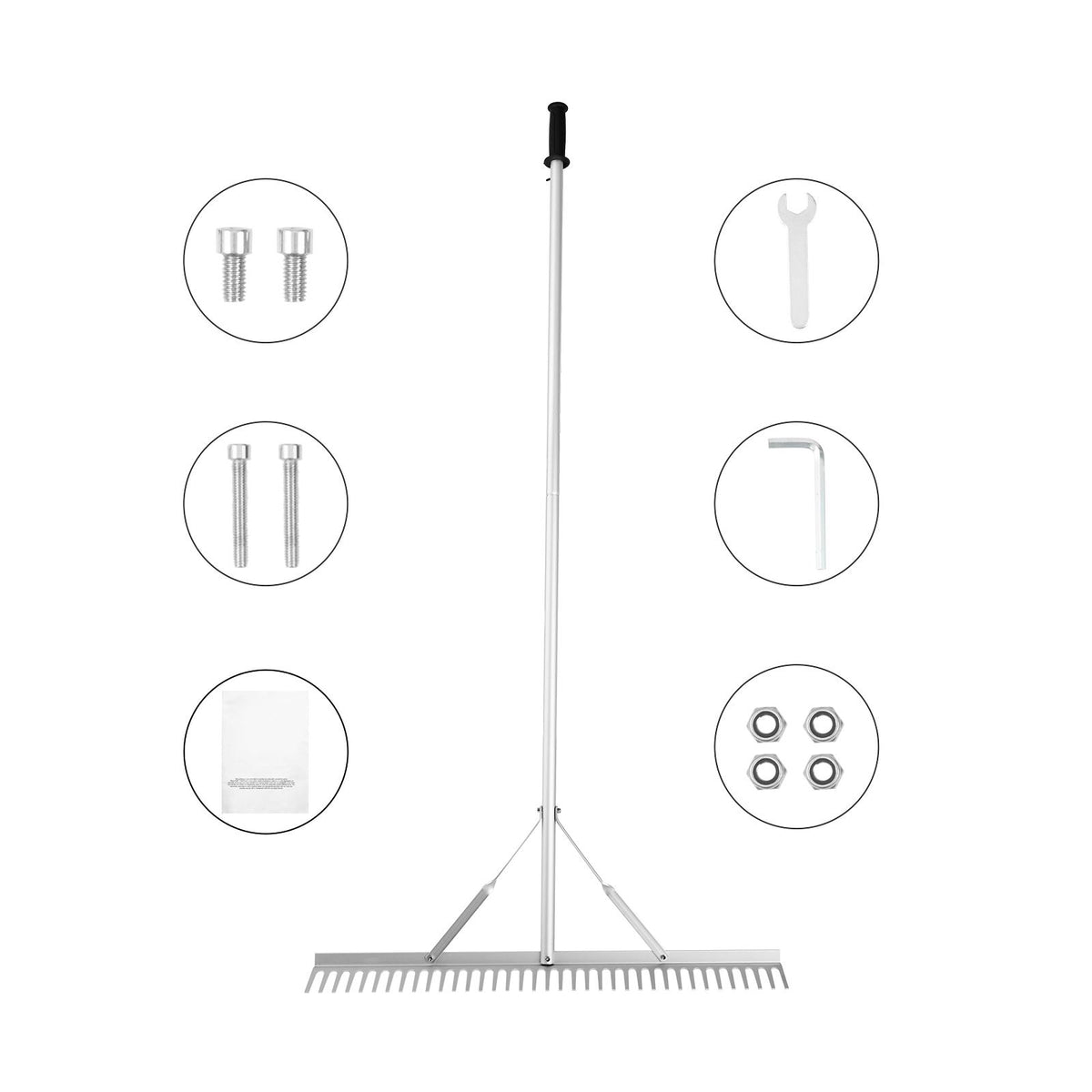 Landscape Rake, 915mm Head Aluminum Landscape Rake, Lake Weed Rake with 1915mm Long Handle, for Loosening Soil, Lawn Care, Weeding Lake, Garden, Pond