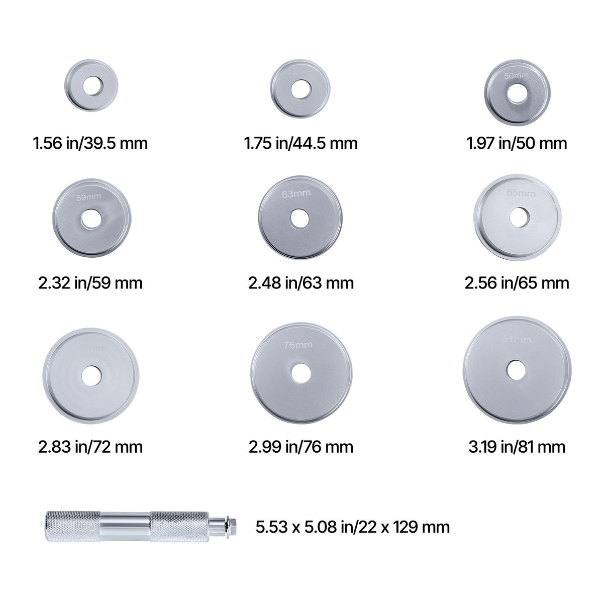 Bearing Press Kit, 10 Pcs, Bearing Race and Seal Driver Set with 9 Bushings and Handle Shaft, Bushing Driver Tool Set, Heavy Duty Aluminum Alloy Removal Installation Tool Kit with Storage Case