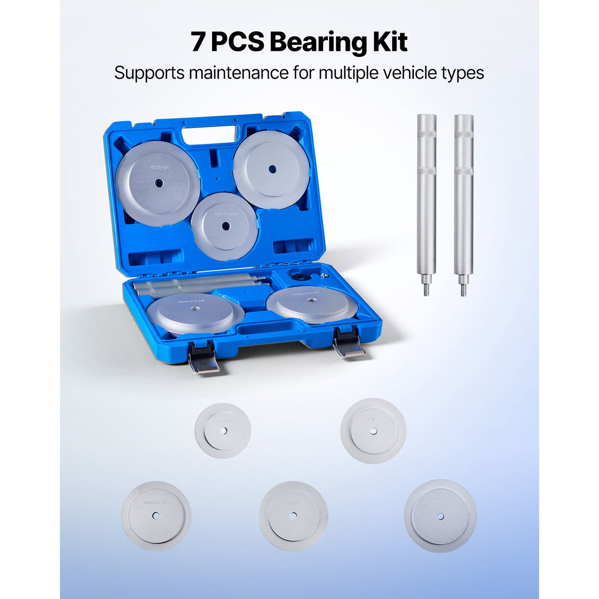 Bearing Press Kit, 7 Pcs, Bearing Race and Seal Driver Set with 5 Bushings, Handle Shaft and Extension Rod, Bushing Driver Tool Set, Heavy Duty Removal Installation Tool Kit with Storage Case