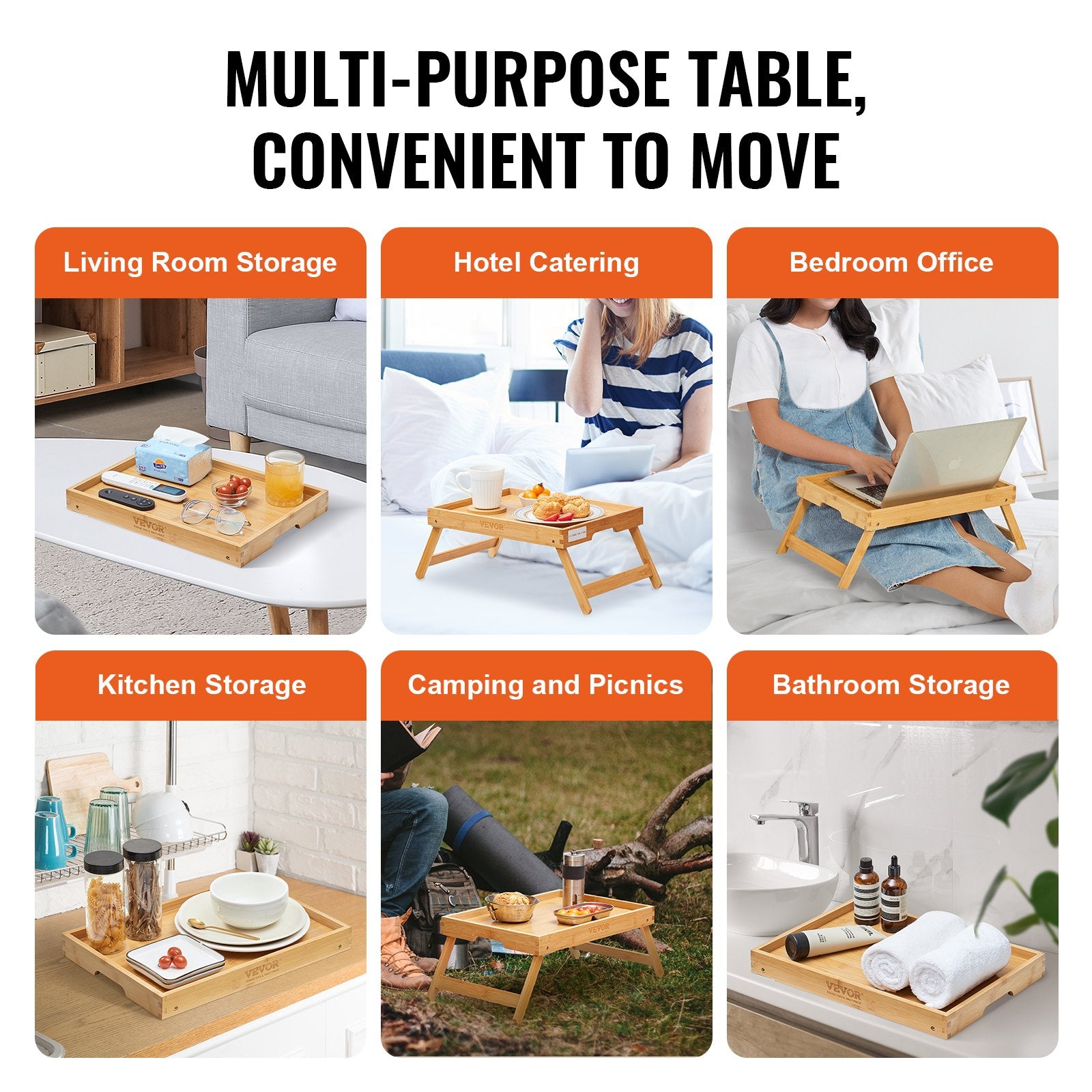 Calendars, Organisers & Planners: VEVOR Bed Tray Table with Foldable Legs, Bamboo Breakfast Tray for Sofa, Bed, Eating, Snacking, and Working, Folding Serving Laptop Desk Tray, Portable Food Snack Platter for Picnic, 40x28 cm