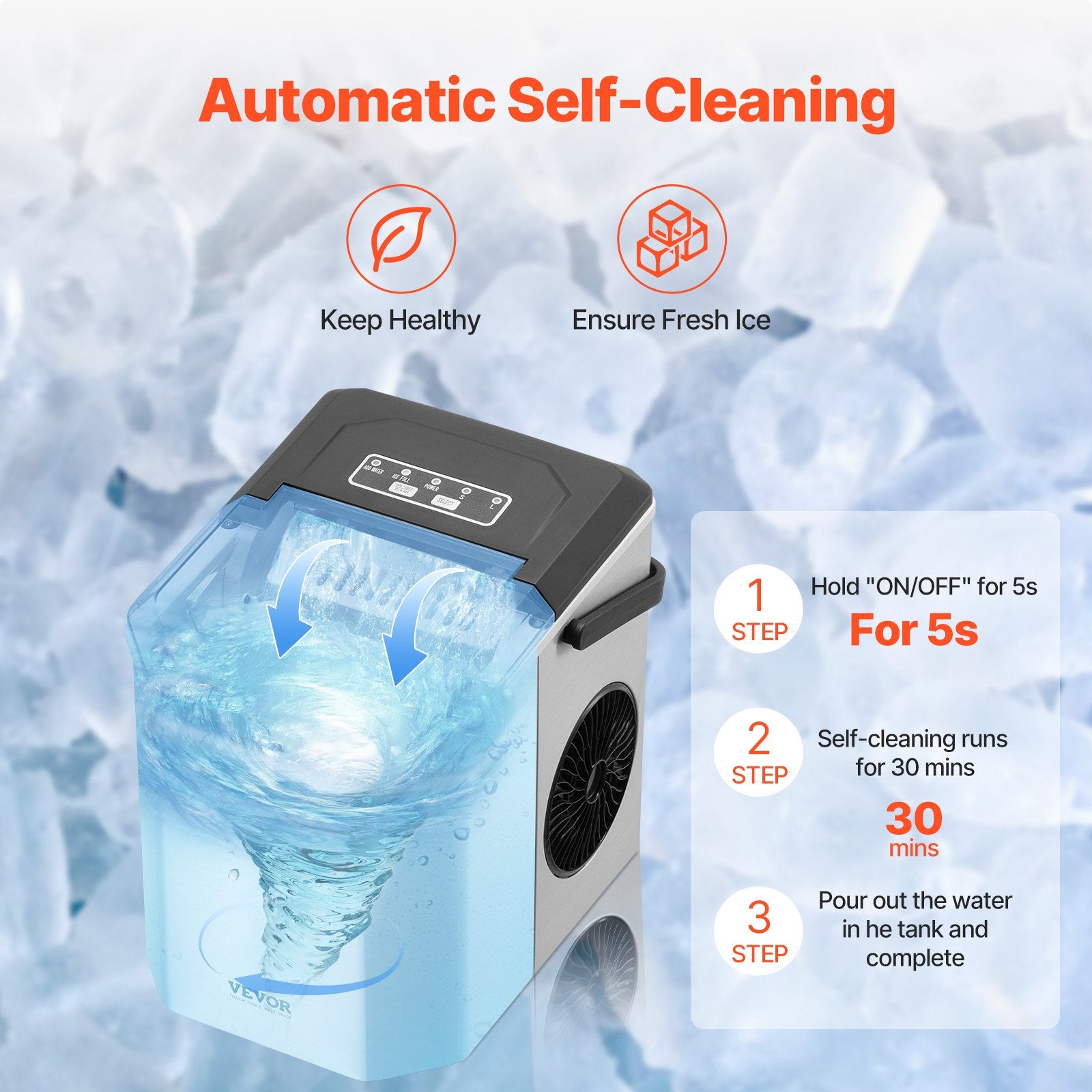 Fish Food: VEVOR Portable Countertop Ice Maker 26Lbs/24H Self-Cleaning with Scoop Basket
