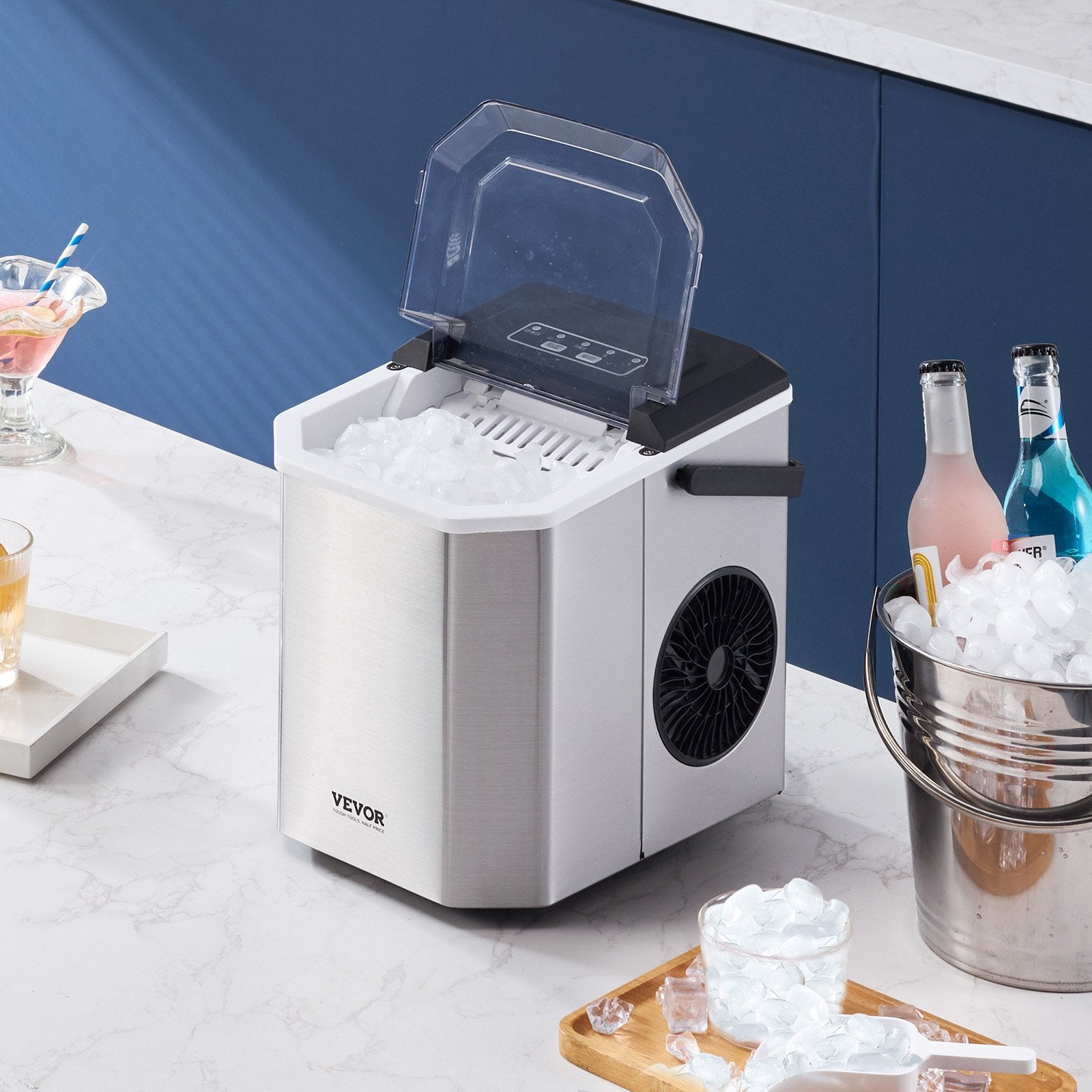 Fish Food: VEVOR Portable Countertop Ice Maker 26Lbs/24H Self-Cleaning with Scoop Basket