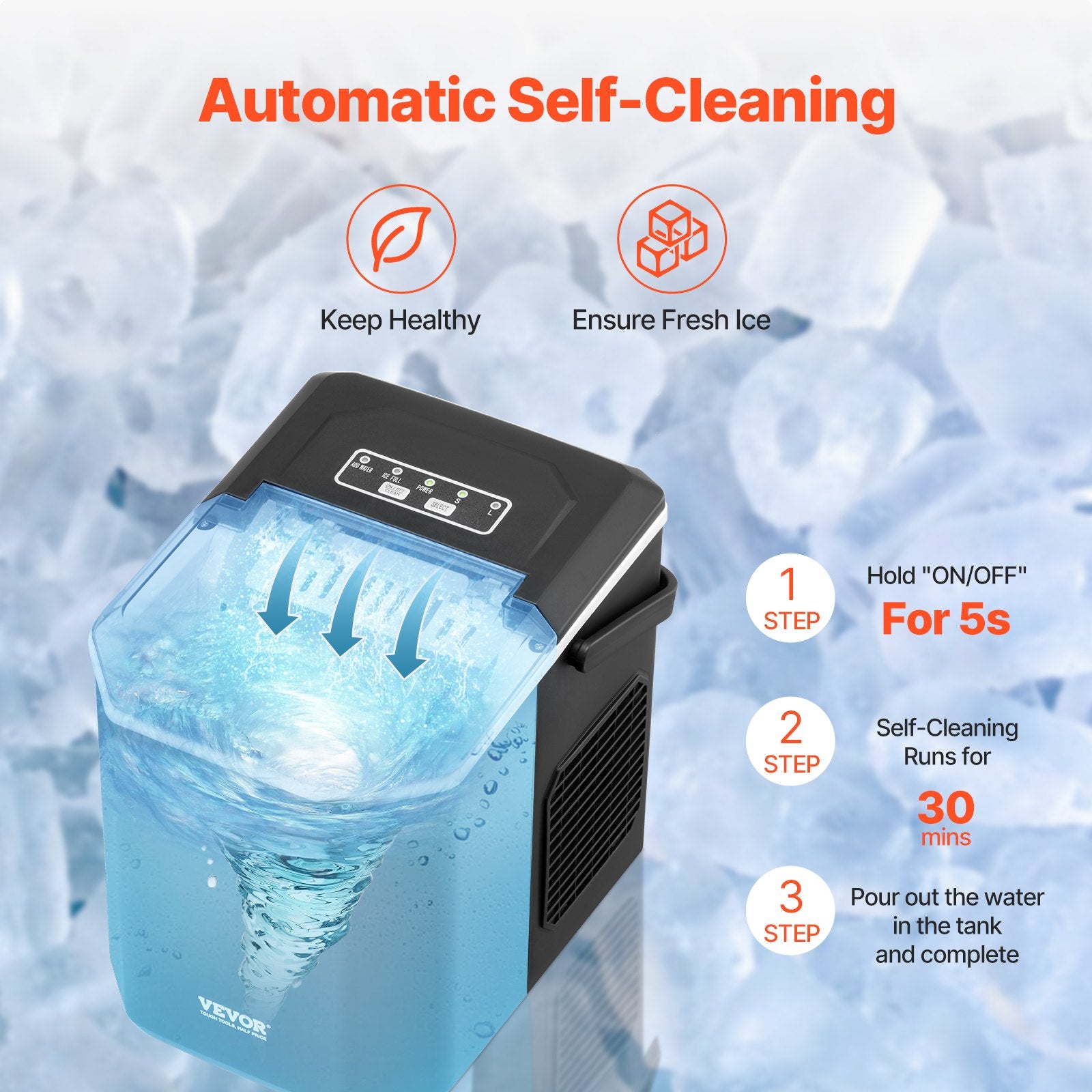 Fish Food: VEVOR Portable Countertop Ice Maker 26Lbs/24H Self-Cleaning with Scoop Basket