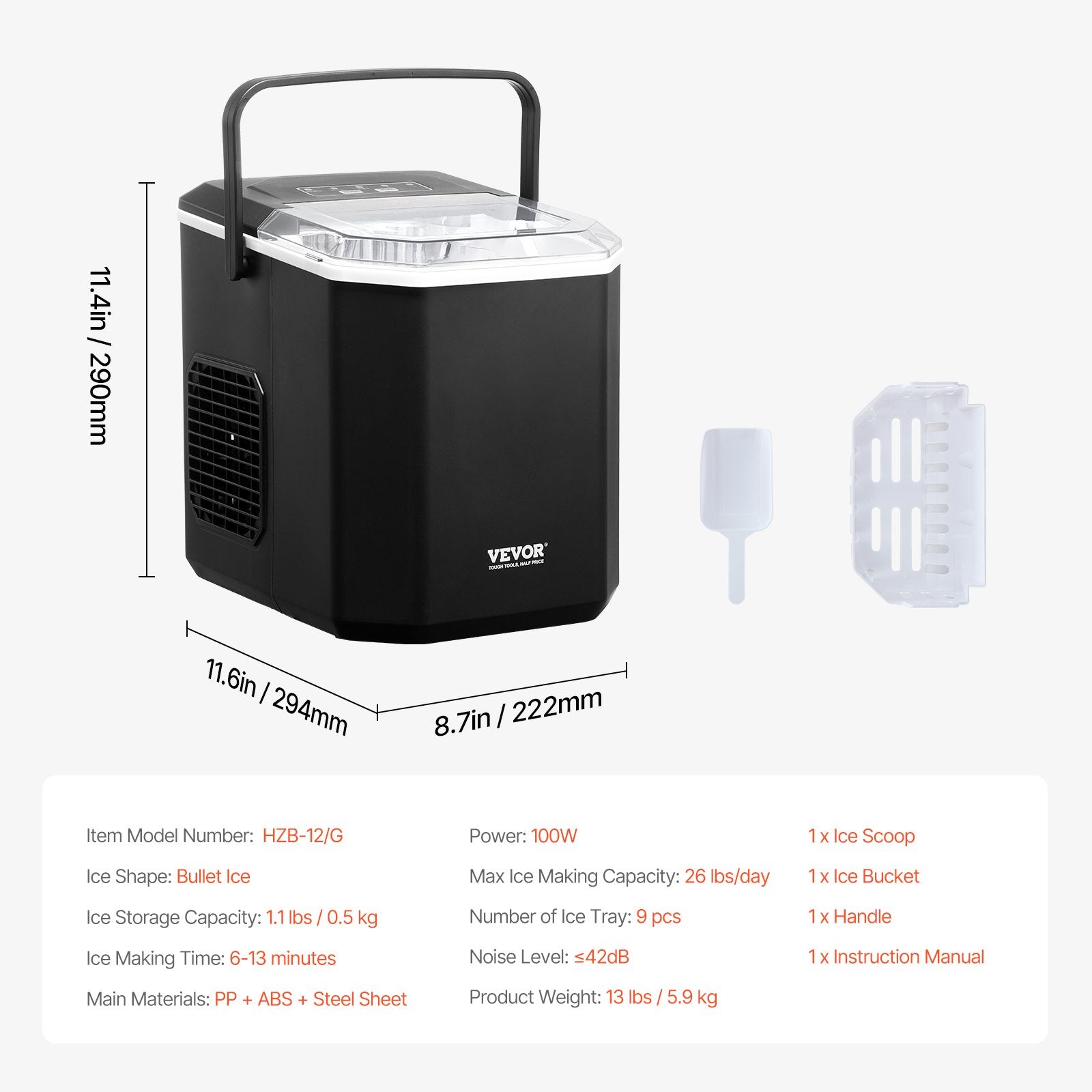 Fish Food: VEVOR Portable Countertop Ice Maker 26Lbs/24H Self-Cleaning with Scoop Basket