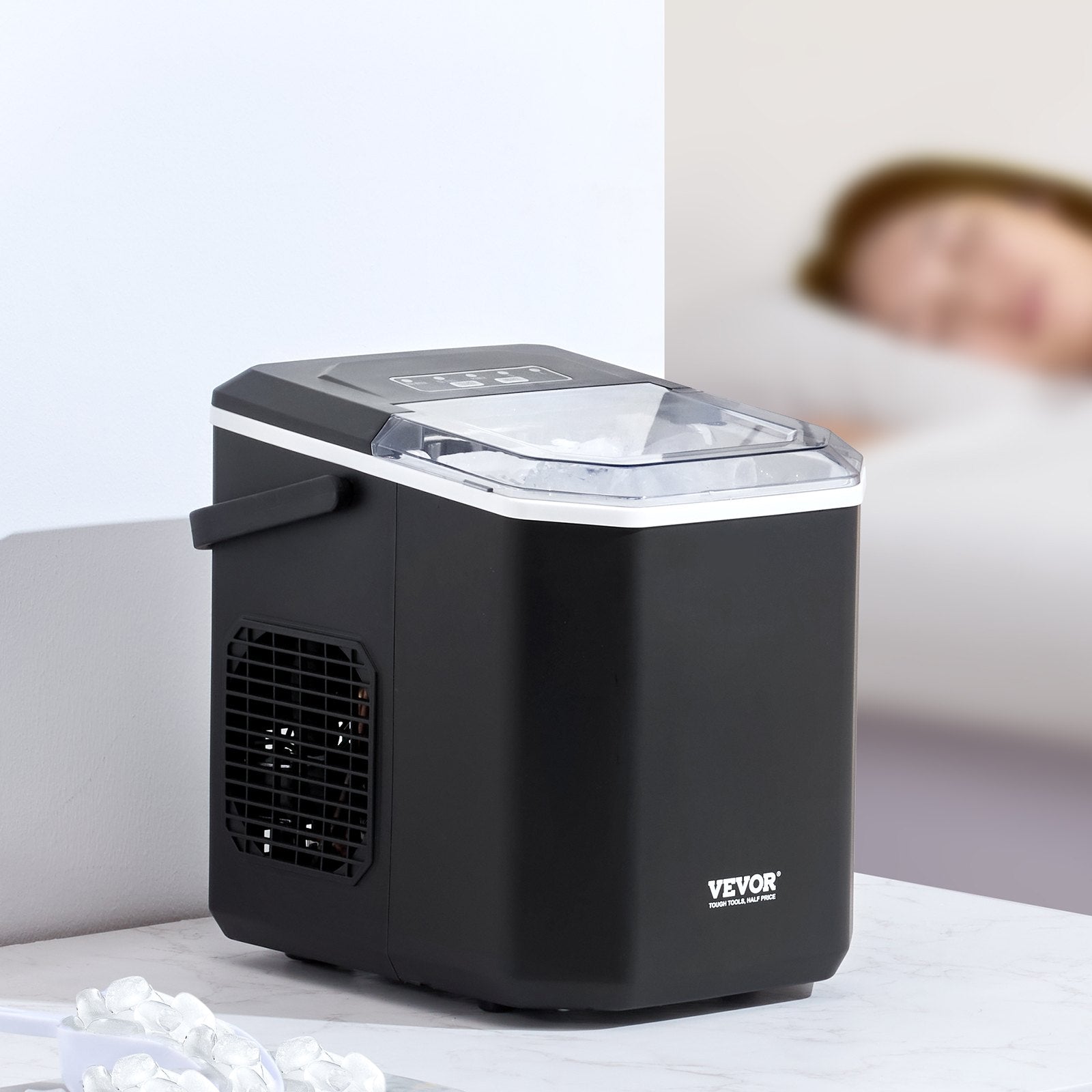 Fish Food: VEVOR Portable Countertop Ice Maker 26Lbs/24H Self-Cleaning with Scoop Basket