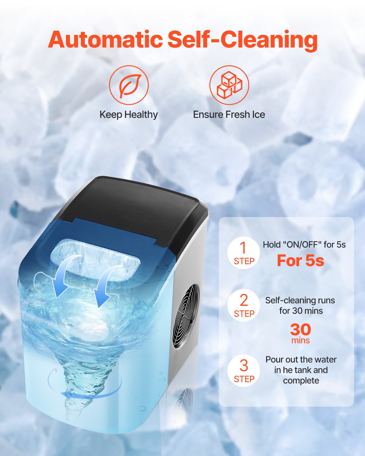 Fish Food: VEVOR Portable Countertop Ice Maker 33Lbs/24H Self-Cleaning with Scoop Basket