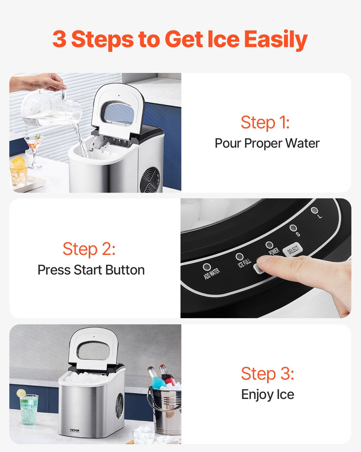 Fish Food: VEVOR Portable Countertop Ice Maker 33Lbs/24H Self-Cleaning with Scoop Basket