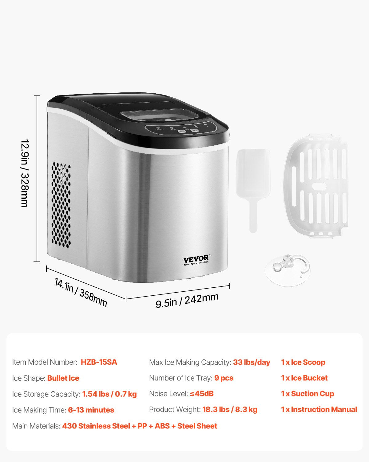 Fish Food: VEVOR Portable Countertop Ice Maker 33Lbs/24H Self-Cleaning with Scoop Basket