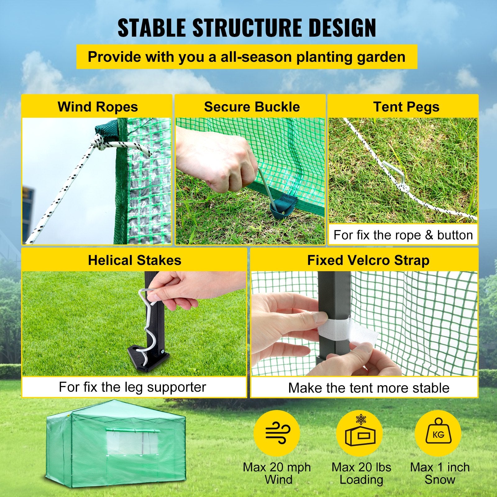 Canopies & Gazebos: VEVOR 12\'x 8\'x 8\' Pop-Up Greenhouse, Set Up in Minutes, Portable Greenhouse with Doors & Windows. High Strength PE Cover & Powder-Coated Steel Construction