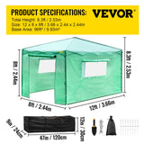 Canopies & Gazebos: VEVOR 12\'x 8\'x 8\' Pop-Up Greenhouse, Set Up in Minutes, Portable Greenhouse with Doors & Windows. High Strength PE Cover & Powder-Coated Steel Construction