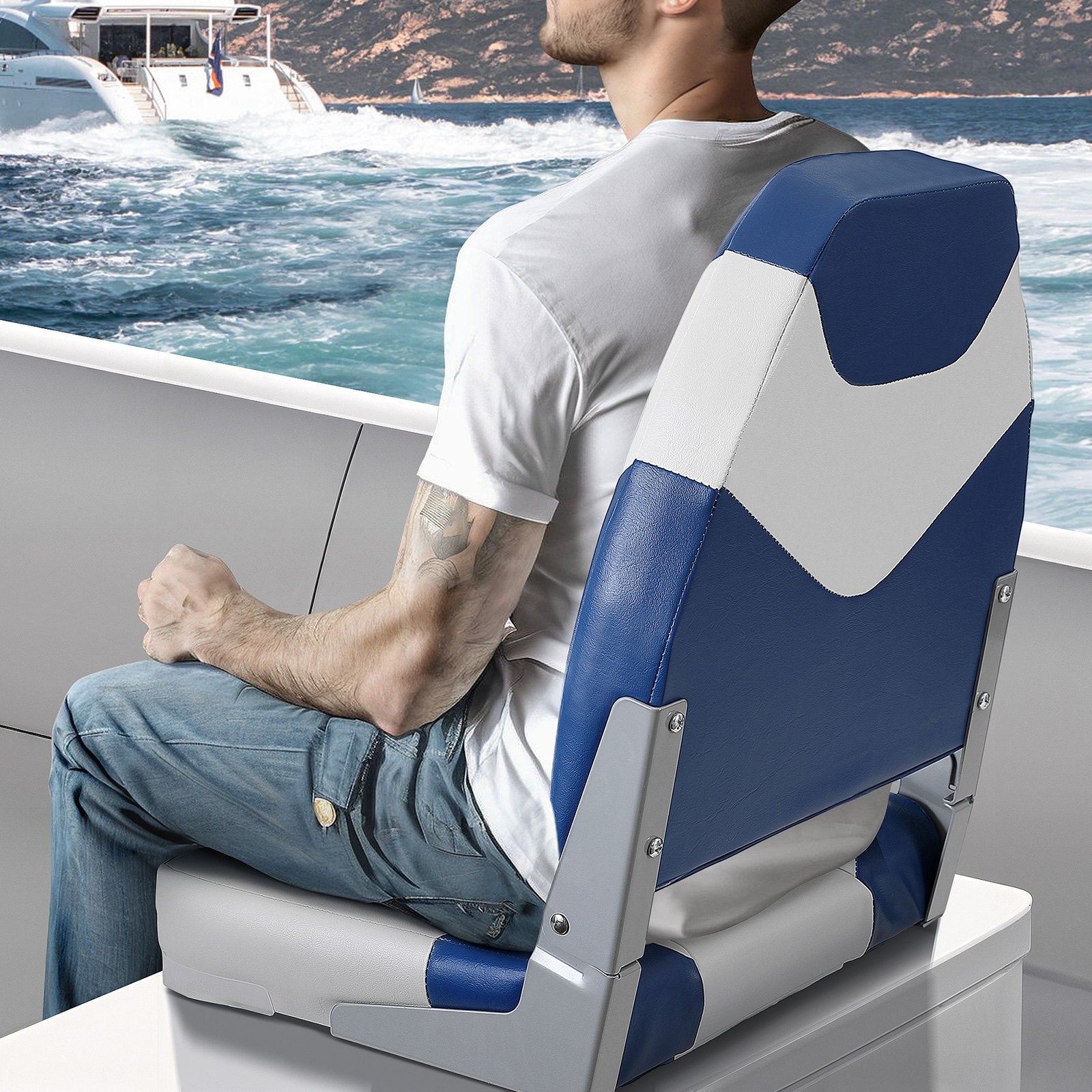 Boating Accessories: VEVOR Boat Seats, 555 mm High Back Boat Seat, Folding Boat Chair with Thickened Sponge Padding and Hinge, Fold-Down Boat Captain Chairs for Fishing Boat, Sightseeing Boat, Speedboat, Canoe, 2-Pack