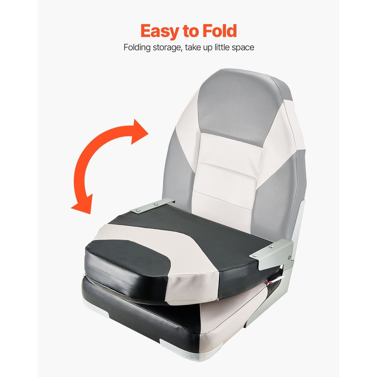 Boat Seat, High Backrest, Folding Fishing Boat Seat with Thickened Sponge Cushion & Waterproof PVC Leather, Aluminum Alloy Hinges, Flip Up Boat Seat for Boats, Yachts, Ships, Black & Grey