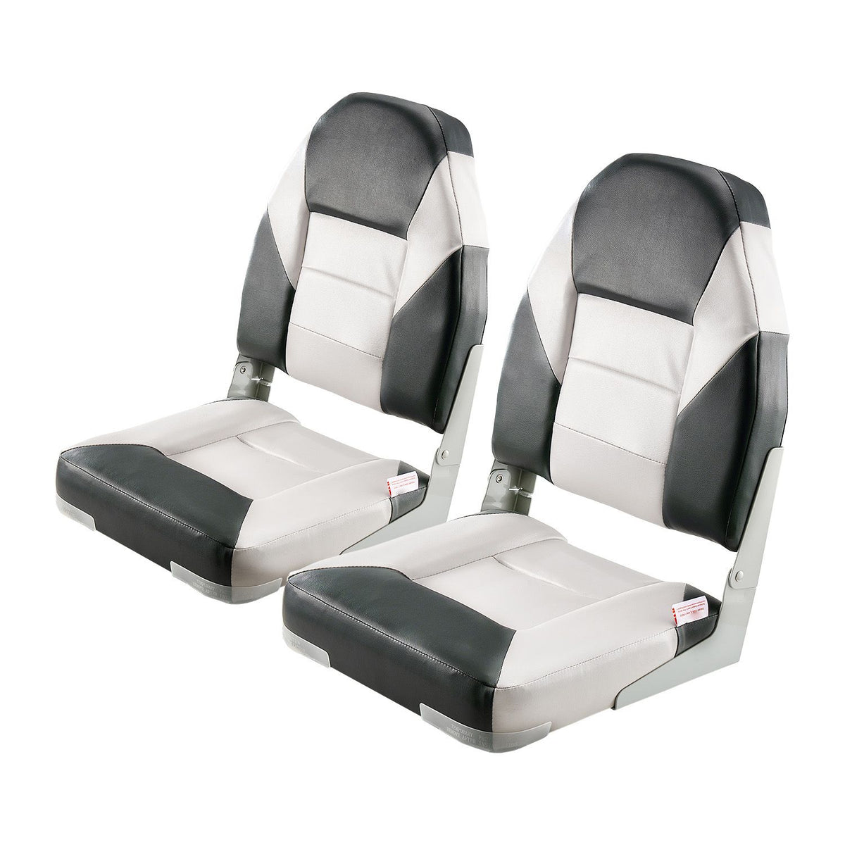 Boat Seat, High Backrest, Folding Fishing Boat Seat with Thickened Sponge Cushion & Waterproof PVC Leather, Aluminum Alloy Hinges, Flip Up Boat Seat for Boats, Yachts, Ships, Black & Grey