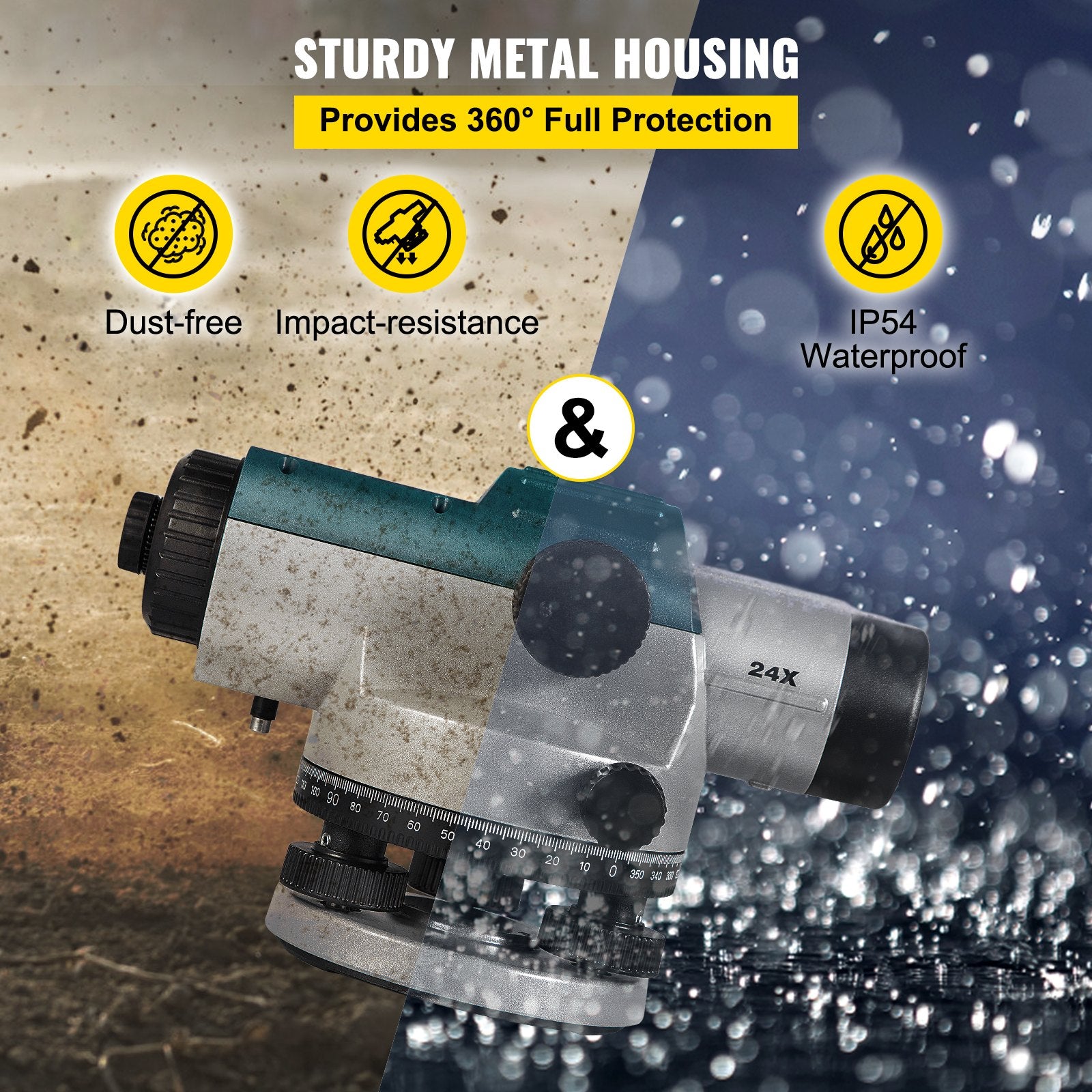 Automotive Repair & Speciality Tools: VEVOR Automatic Optical Level 24X Optical Auto Level Kit High Precision Height/Distance/Angle Level Measure Builders Level with Magnetic Dampened Compensator and Transport Lock, IP54 Waterproof