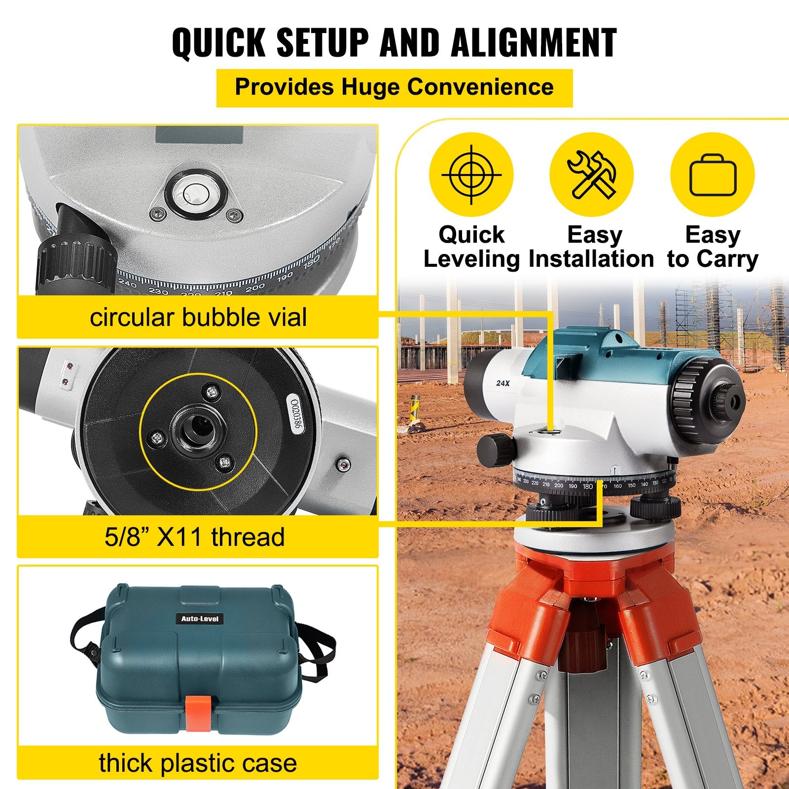 Automotive Repair & Speciality Tools: VEVOR Automatic Optical Level 24X Optical Auto Level Kit High Precision Height/Distance/Angle Level Measure Builders Level with Magnetic Dampened Compensator and Transport Lock, IP54 Waterproof