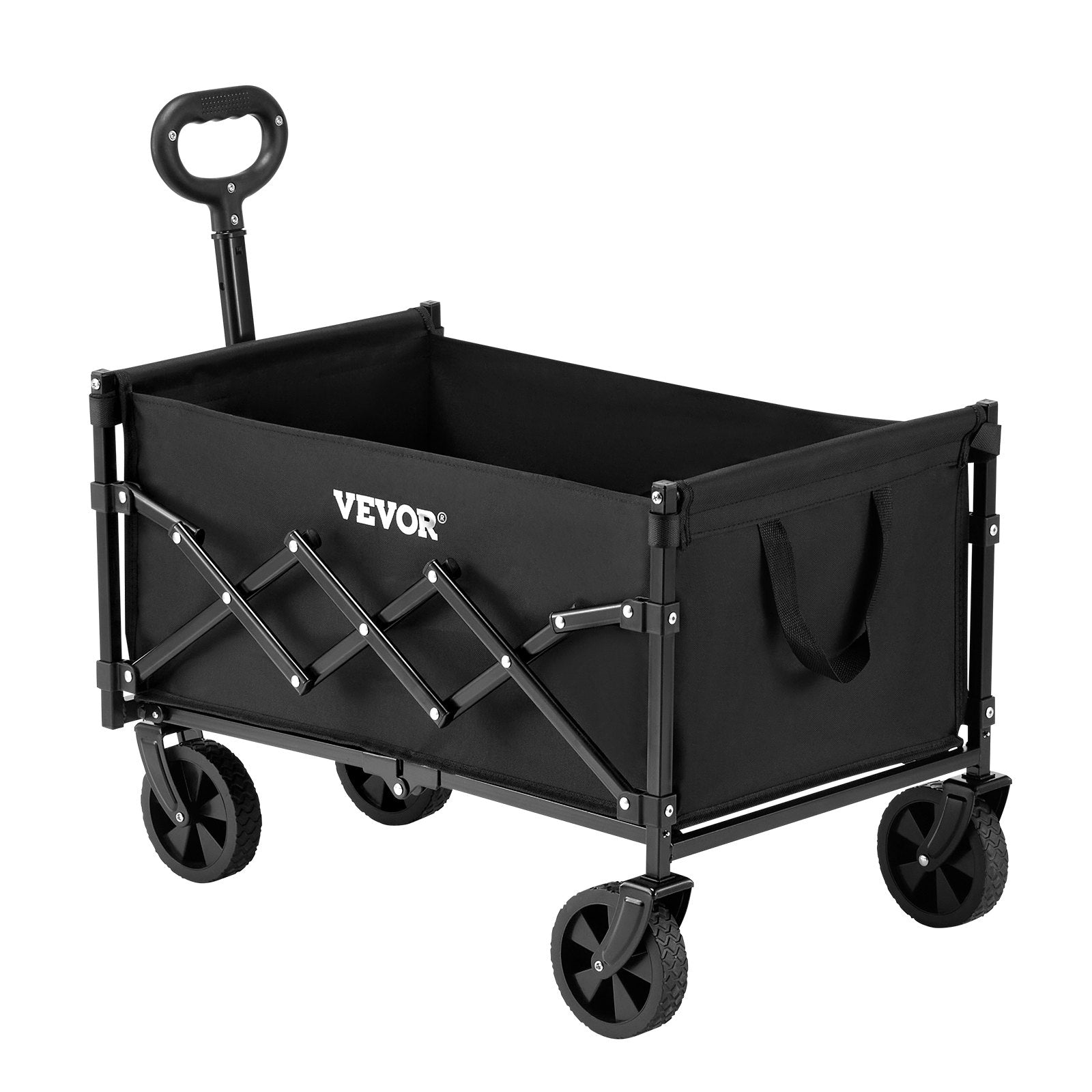 Kitchen & Dining Trolleys: VEVOR Collapsible Wagon Carts, 120L & 225LBS Folding Wagons with All-Terrain Wheels, Heavy Duty Outdoor Utility Cart with Adjustable Handle, Portable Camping Cart for Beach Grocery Garden Black