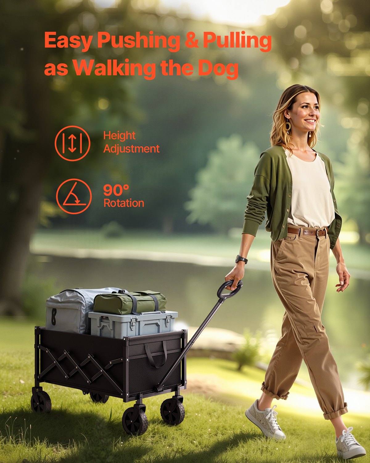 Kitchen & Dining Trolleys: VEVOR Collapsible Wagon Carts, 120L & 225LBS Folding Wagons with All-Terrain Wheels, Heavy Duty Outdoor Utility Cart with Adjustable Handle, Portable Camping Cart for Beach Grocery Garden Black