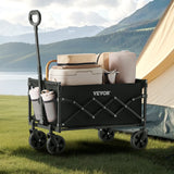 Kitchen & Dining Trolleys: VEVOR Collapsible Wagon Carts, 120L & 225LBS Folding Wagons with All-Terrain Wheels, Heavy Duty Outdoor Utility Cart with Adjustable Handle, Portable Camping Cart for Beach Grocery Garden Black