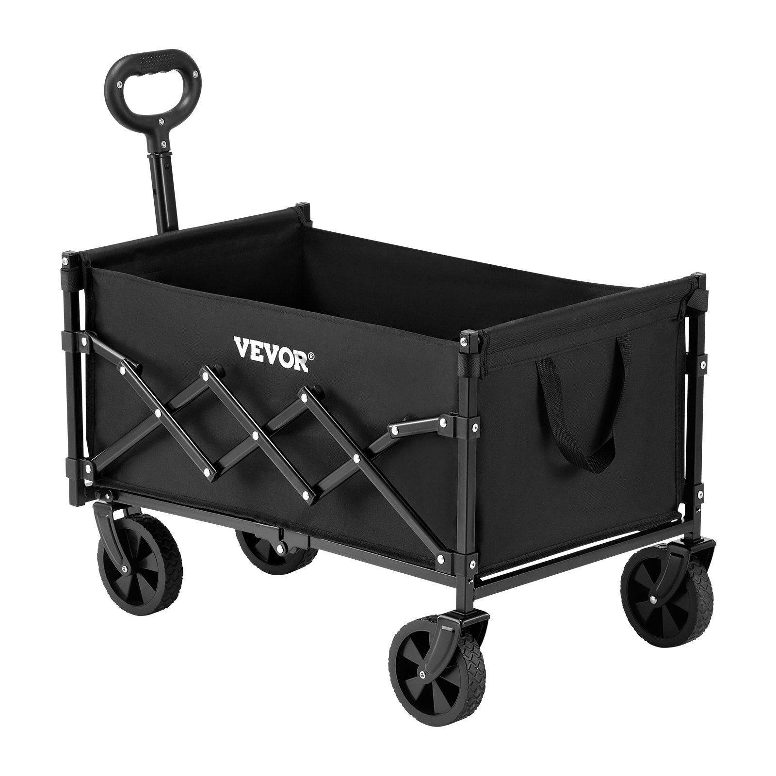 Kitchen & Dining Trolleys: VEVOR Collapsible Wagon Carts, 120L & 225LBS Folding Wagons with All-Terrain Wheels, Heavy Duty Outdoor Utility Cart with Adjustable Handle, Portable Camping Cart for Beach Grocery Garden Black
