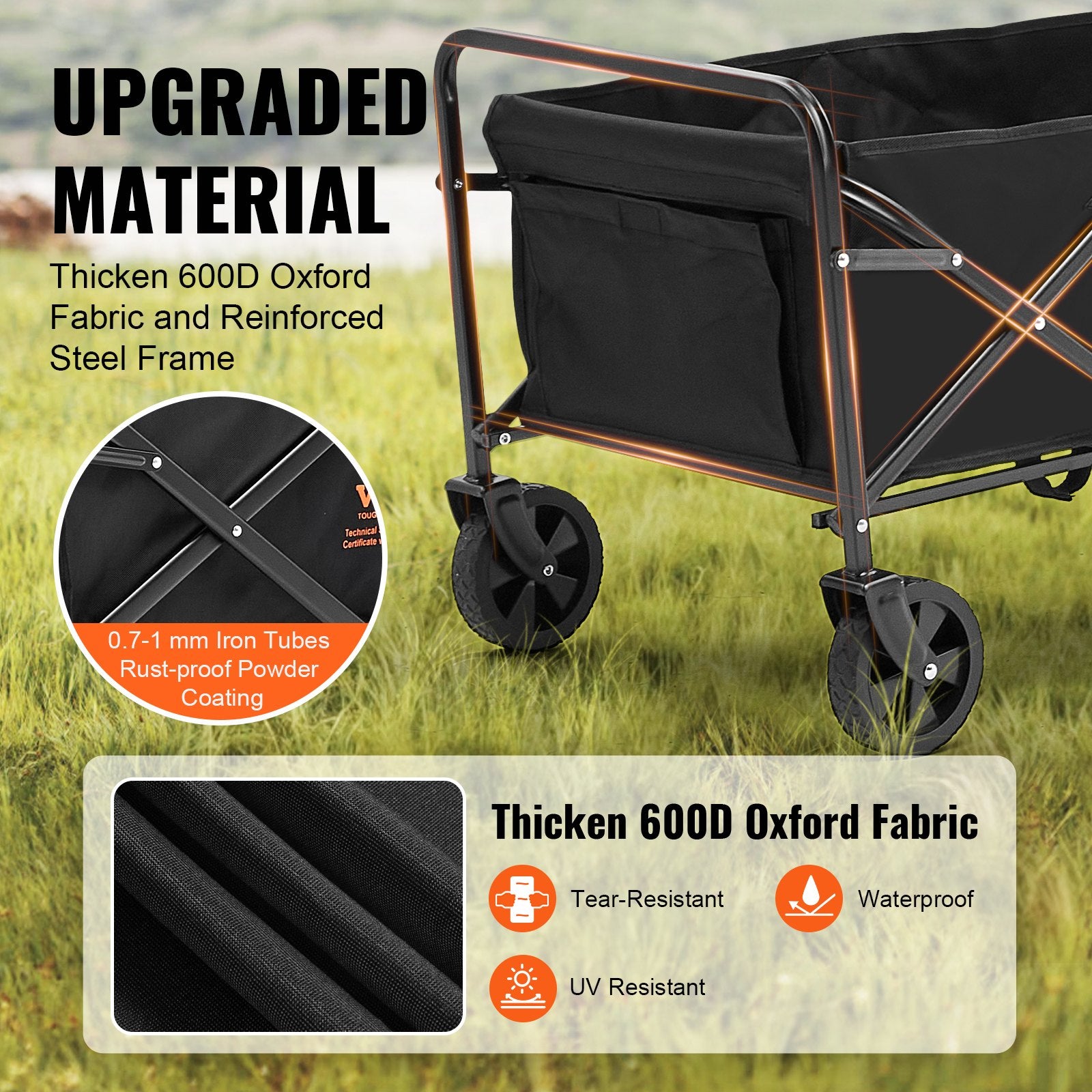Spreaders & Wheelbarrows: VEVOR Collapsible Folding Wagon, 2 cu.ft Grass Wagon Cart with All-Terrain 5in Wheels, Heavy Duty Folding Wagon Cart 220 lbs Weight Capacity with Drink Holders, Sports Wagon for Camping, Shopping, Gar