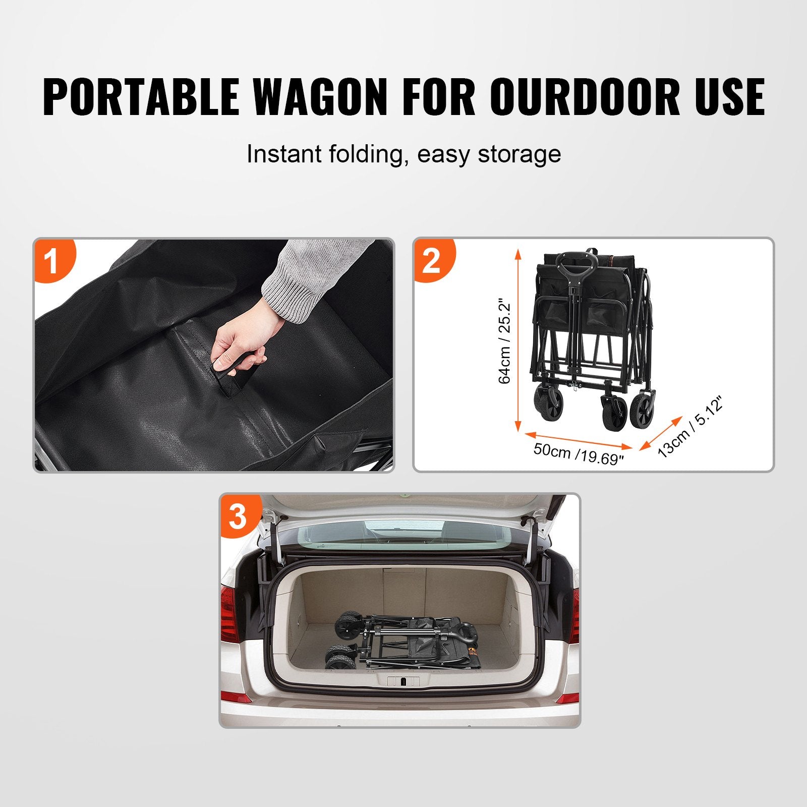 Spreaders & Wheelbarrows: VEVOR Collapsible Folding Wagon, 2 cu.ft Grass Wagon Cart with All-Terrain 5in Wheels, Heavy Duty Folding Wagon Cart 220 lbs Weight Capacity with Drink Holders, Sports Wagon for Camping, Shopping, Gar