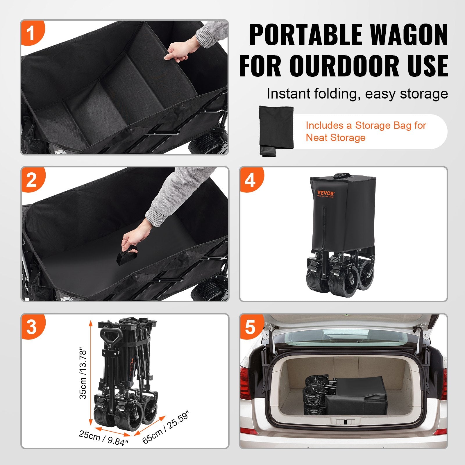 Cat Carriers & Crates: VEVOR Collapsible Folding Wagon, 220 L Beach Wagon Cart with All-Terrain Wheels, Heavy Duty Folding Wagon Cart Max 330 lbs with Drink Holders, Sports Wagon for Camping, Shopping, Garden