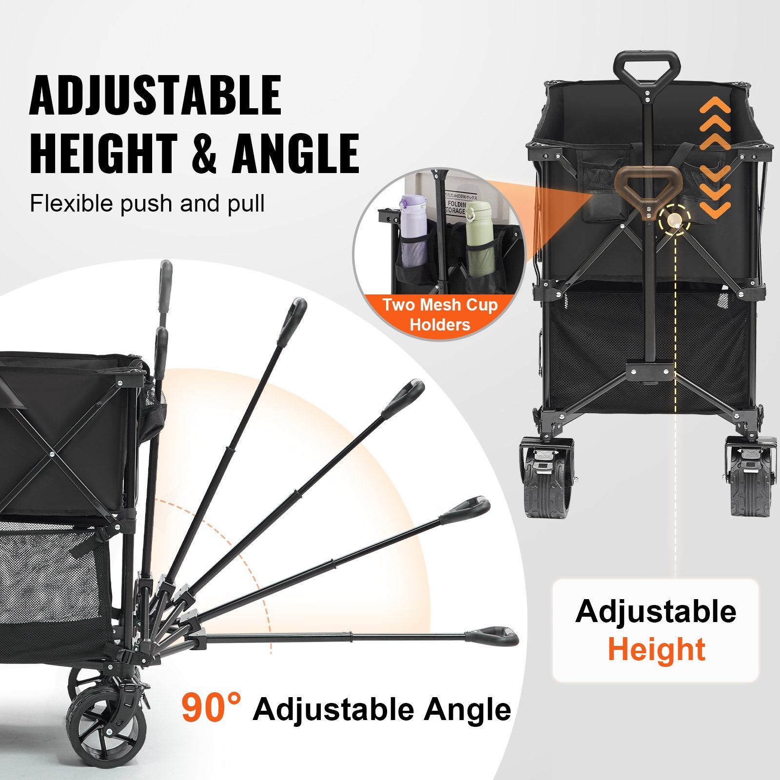 Spreaders & Wheelbarrows: VEVOR Foldable Double Decker Wagon, 400L Collapsible Wagon Cart with All-Terrain Wheels, Heavy Duty Folding Wagon Cart 350-450 lb Weight Capacity for Camping, Shopping, Garden, 52" Extra Long Extender