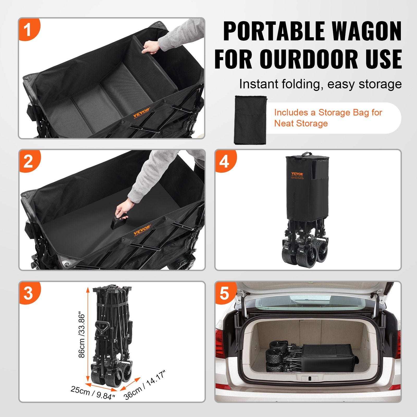 Spreaders & Wheelbarrows: VEVOR Foldable Double Decker Wagon, 400L Collapsible Wagon Cart with All-Terrain Wheels, Heavy Duty Folding Wagon Cart 350-450 lb Weight Capacity for Camping, Shopping, Garden, 52" Extra Long Extender