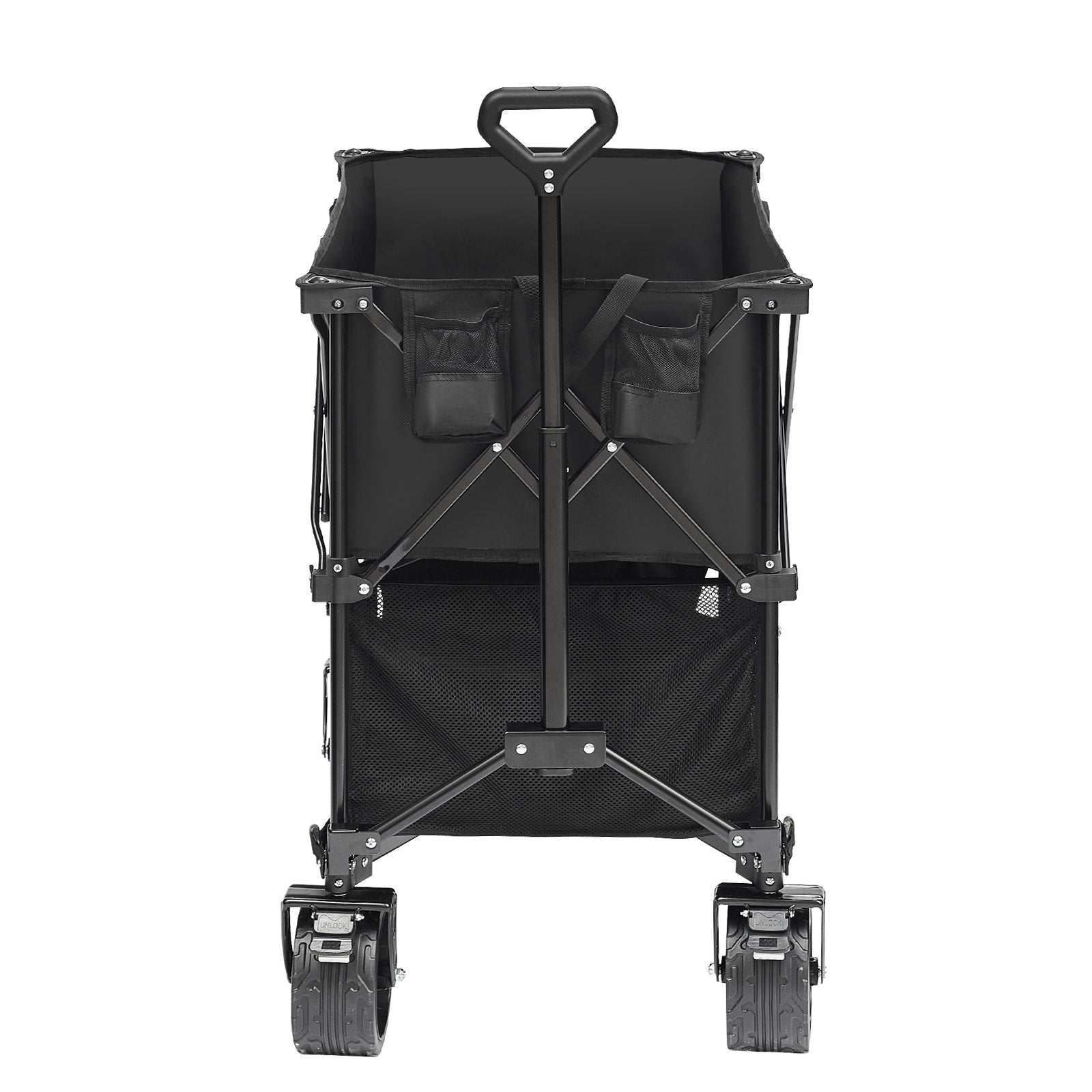 Spreaders & Wheelbarrows: VEVOR Foldable Double Decker Wagon, 400L Collapsible Wagon Cart with All-Terrain Wheels, Heavy Duty Folding Wagon Cart 350-450 lb Weight Capacity for Camping, Shopping, Garden, 52" Extra Long Extender