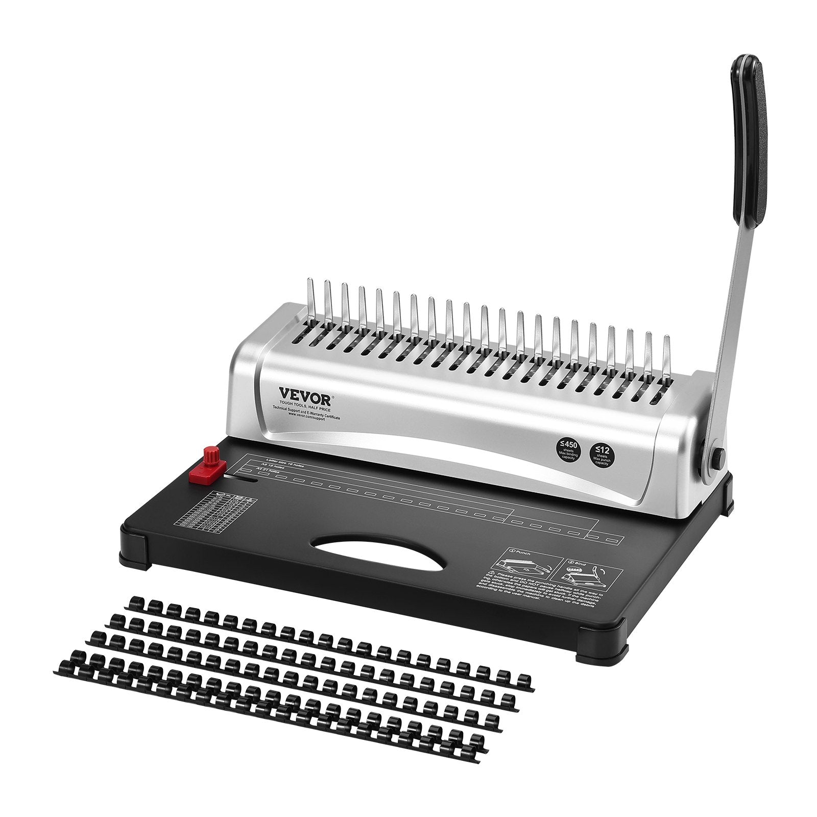 Hand Tools: VEVOR Binding Machine, Comb Binding Machine 21-Holes Binding 450 Sheets, Book Binder Machine with 100 PCS 3/8'' Comb Binding Spines, for Letter Size, A4, A5