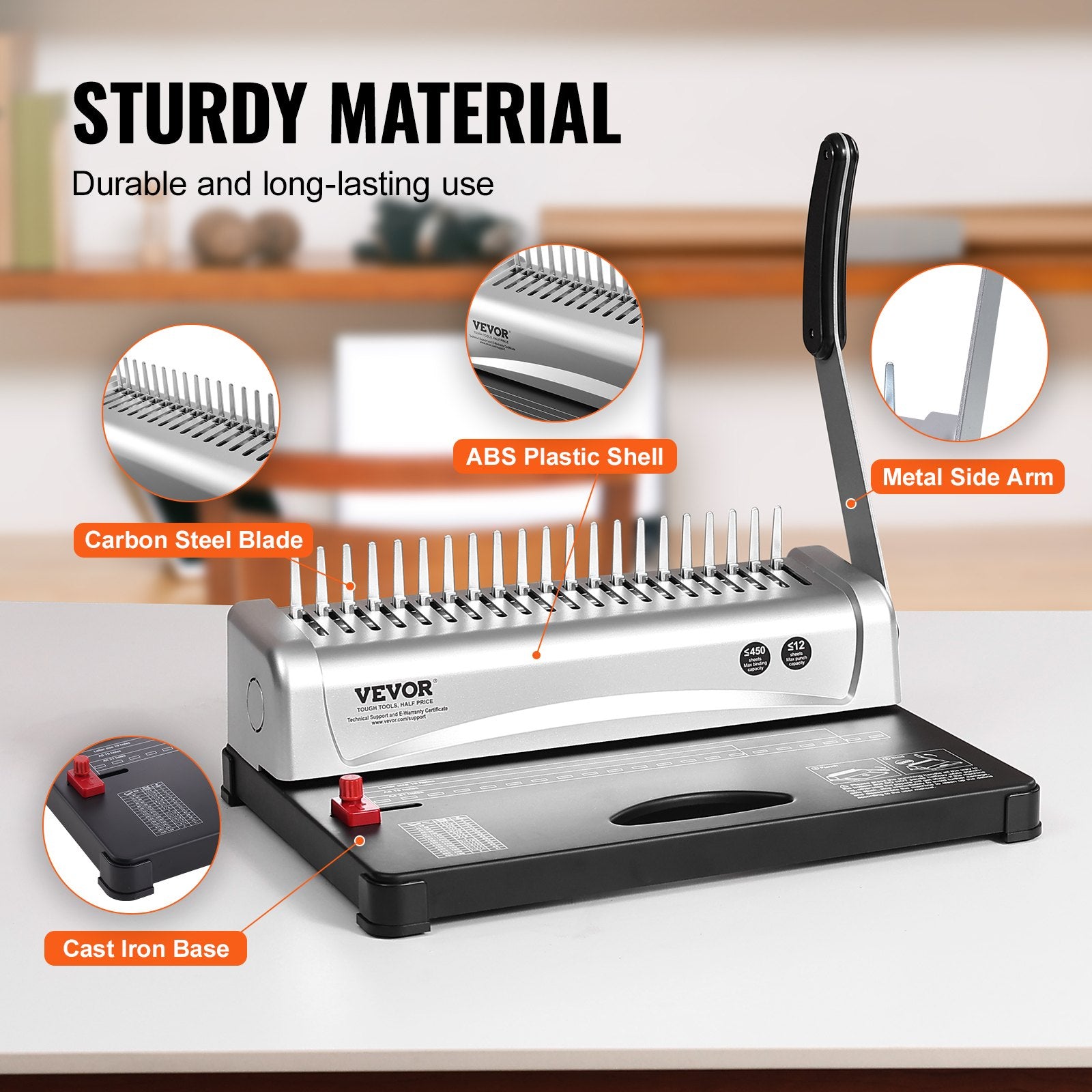 Hand Tools: VEVOR Binding Machine, Comb Binding Machine 21-Holes Binding 450 Sheets, Book Binder Machine with 100 PCS 3/8'' Comb Binding Spines, for Letter Size, A4, A5