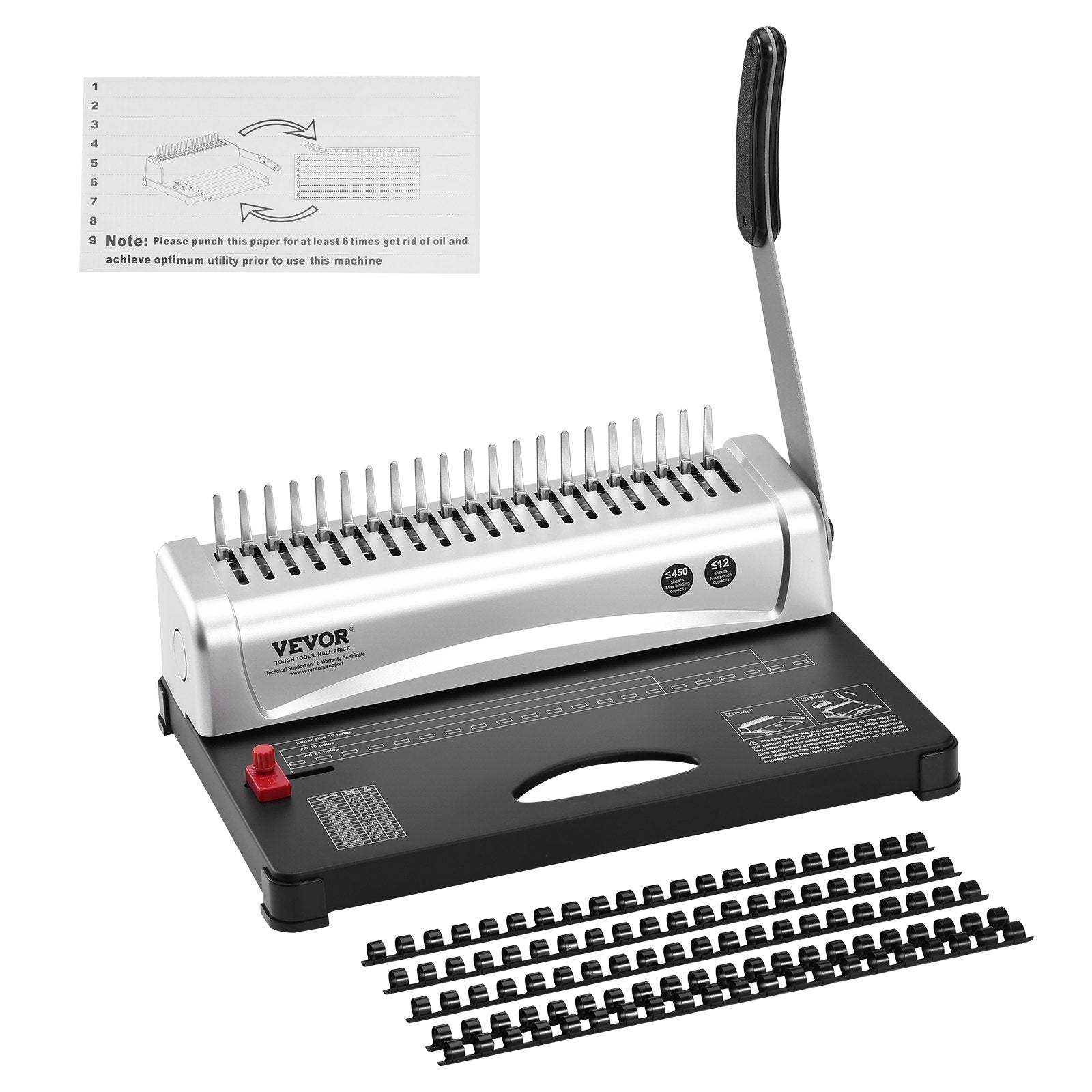Hand Tools: VEVOR Binding Machine, Comb Binding Machine 21-Holes Binding 450 Sheets, Book Binder Machine with 100 PCS 3/8'' Comb Binding Spines, for Letter Size, A4, A5