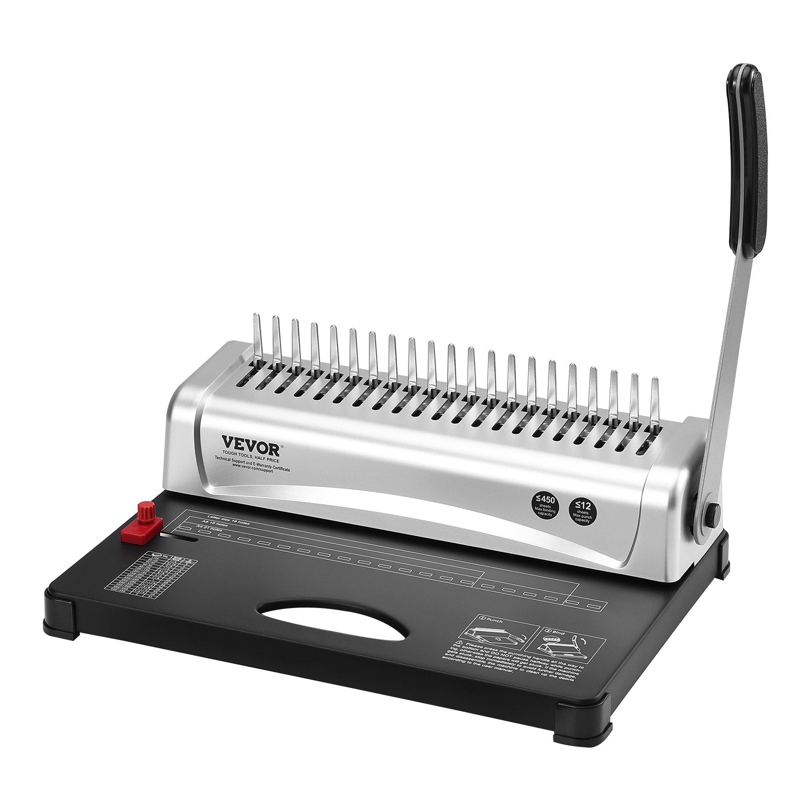 Hand Tools: VEVOR Binding Machine, Comb Binding Machine 21-Holes Binding 450 Sheets, Book Binder Machine with 100 PCS 3/8'' Comb Binding Spines, for Letter Size, A4, A5