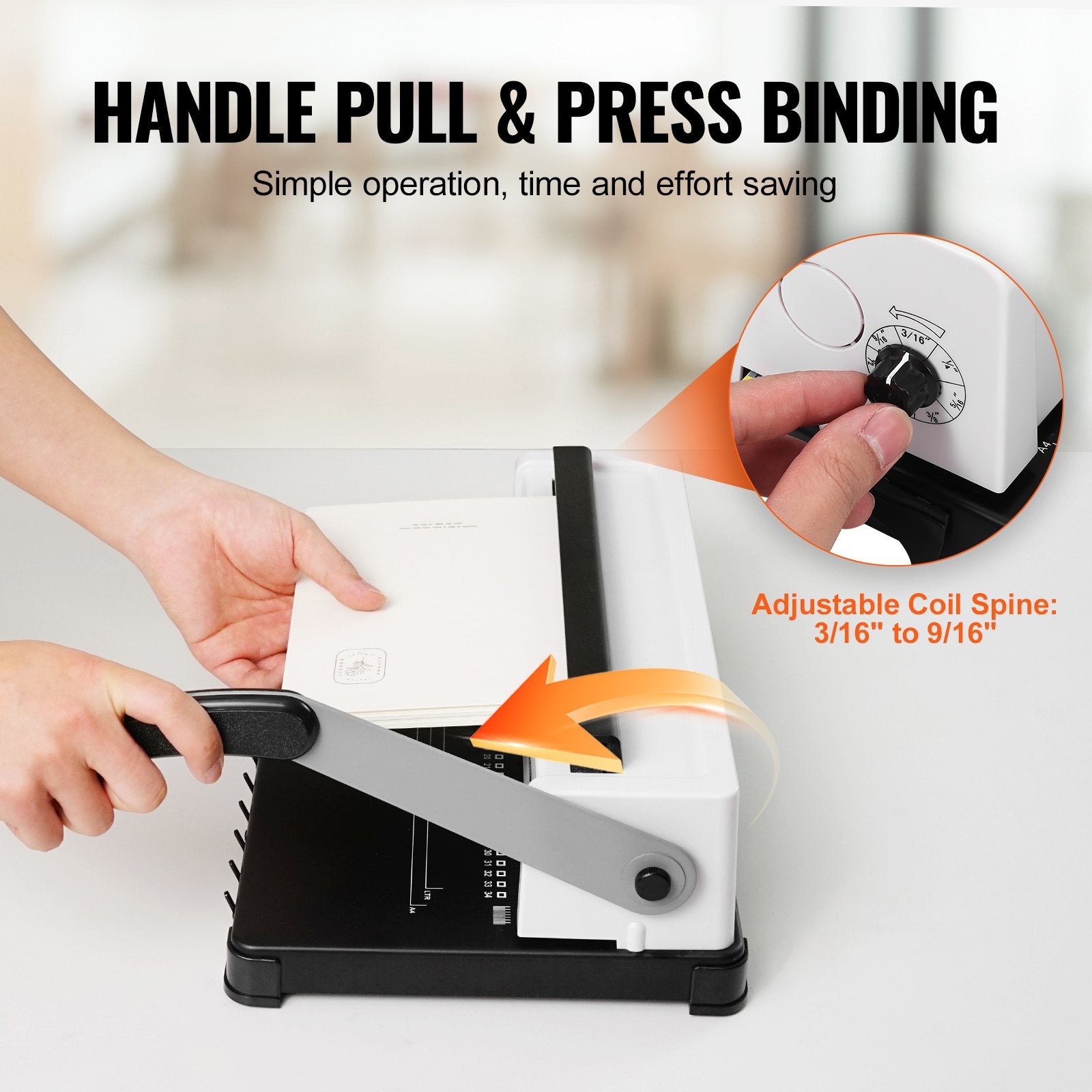 Hand Tools: VEVOR Coil Spiral Binding Machine, Manual Book Maker 34-Holes Binding 120 Sheets, Punch Binder with Adjustable Side Margin, for Letter Size, A4, A5