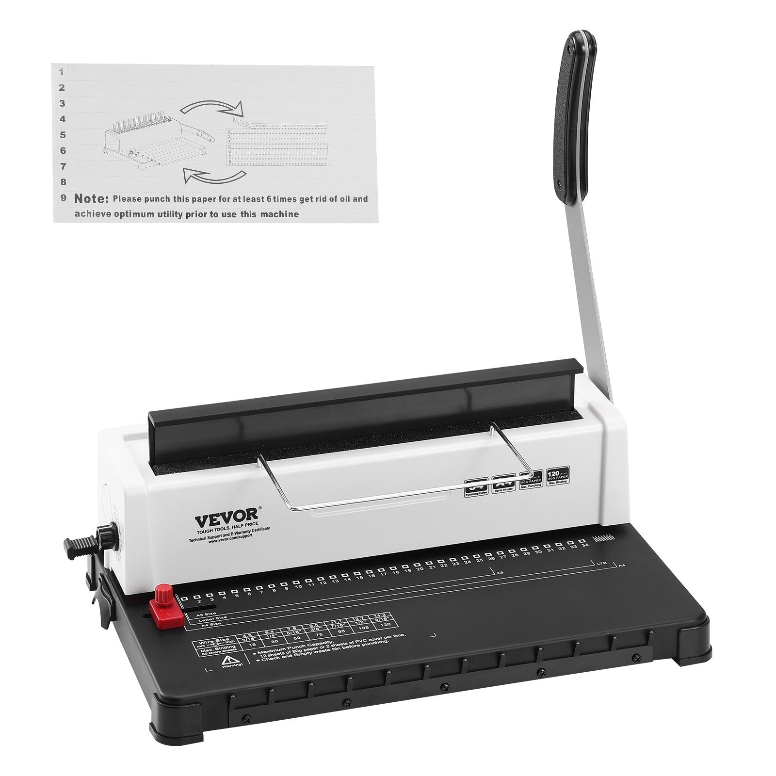 Hand Tools: VEVOR Coil Spiral Binding Machine, Manual Book Maker 34-Holes Binding 120 Sheets, Punch Binder with Adjustable Side Margin, for Letter Size, A4, A5