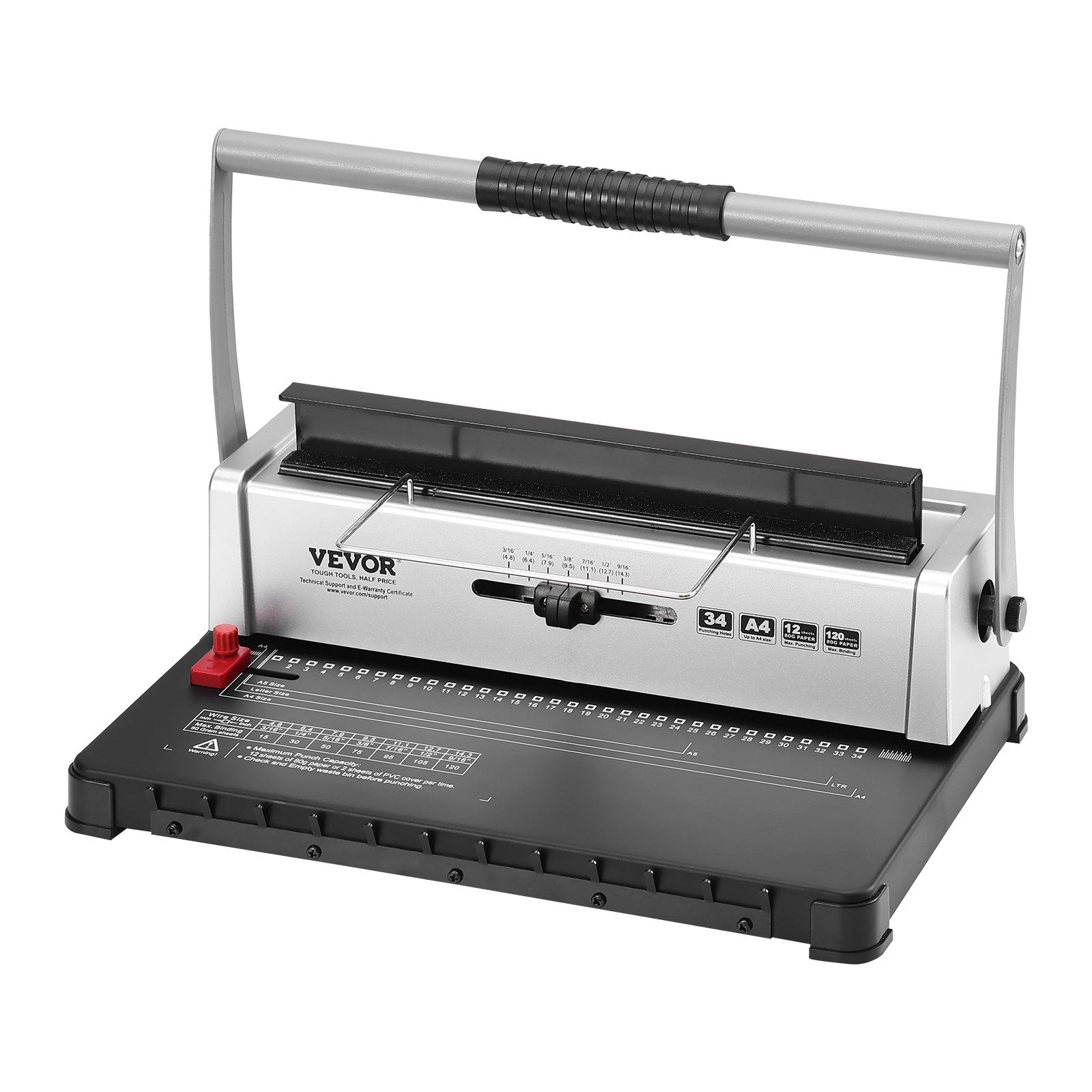 Hand Tools: VEVOR Coil Spiral Binding Machine, Manual Book Maker 34-Holes Binding 120 Sheets, Punch Binder with Adjustable 3/16" - 9/16" Coil Binding Spines and Side Margin, for Letter Size, A4, A5