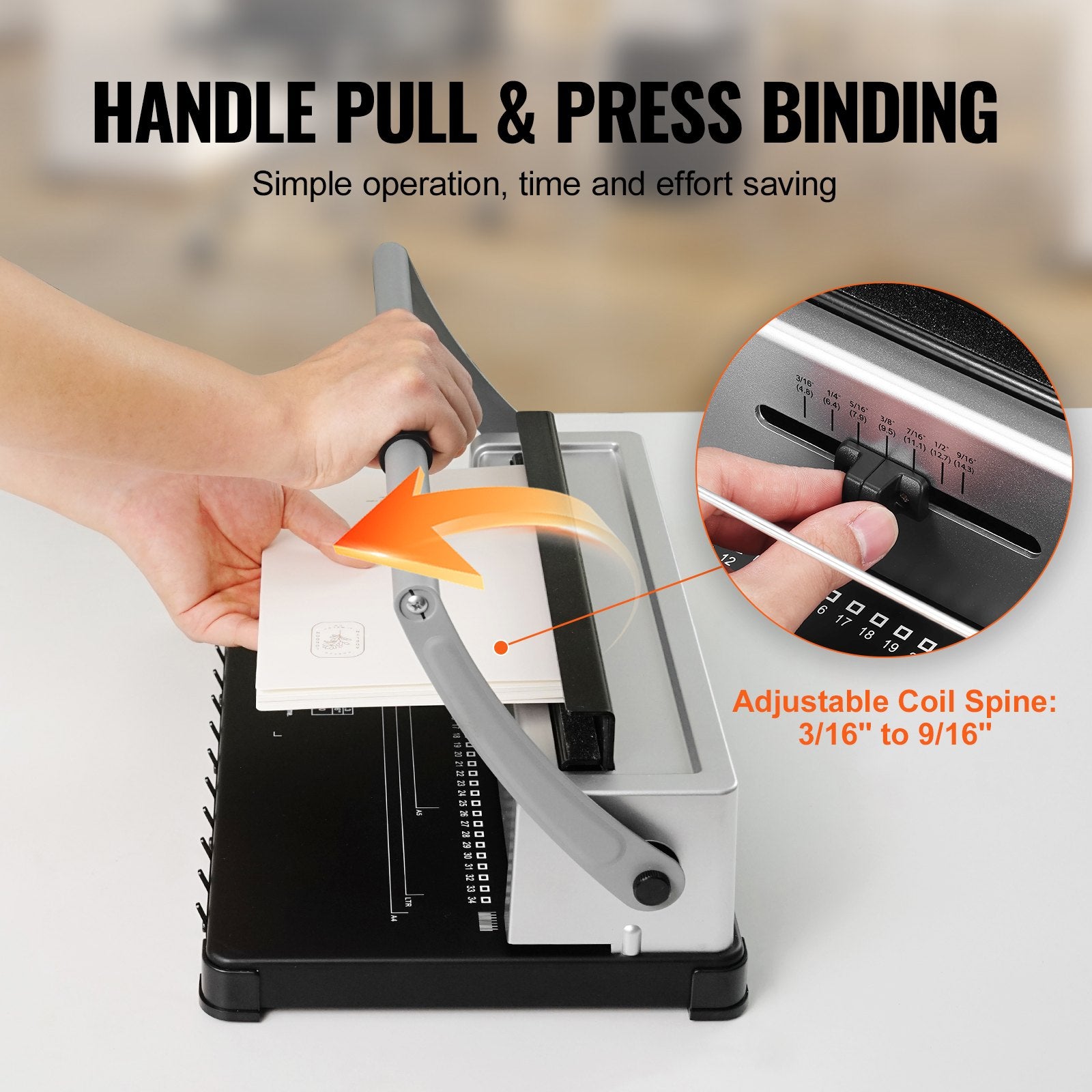 Hand Tools: VEVOR Coil Spiral Binding Machine, Manual Book Maker 34-Holes Binding 120 Sheets, Punch Binder with Adjustable 3/16" - 9/16" Coil Binding Spines and Side Margin, for Letter Size, A4, A5