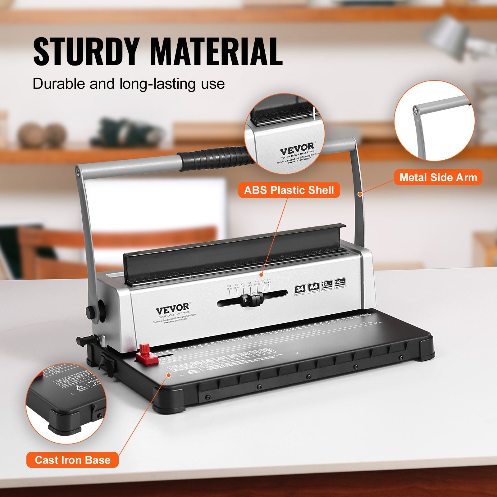 Hand Tools: VEVOR Coil Spiral Binding Machine, Manual Book Maker 34-Holes Binding 120 Sheets, Punch Binder with Adjustable 3/16" - 9/16" Coil Binding Spines and Side Margin, for Letter Size, A4, A5