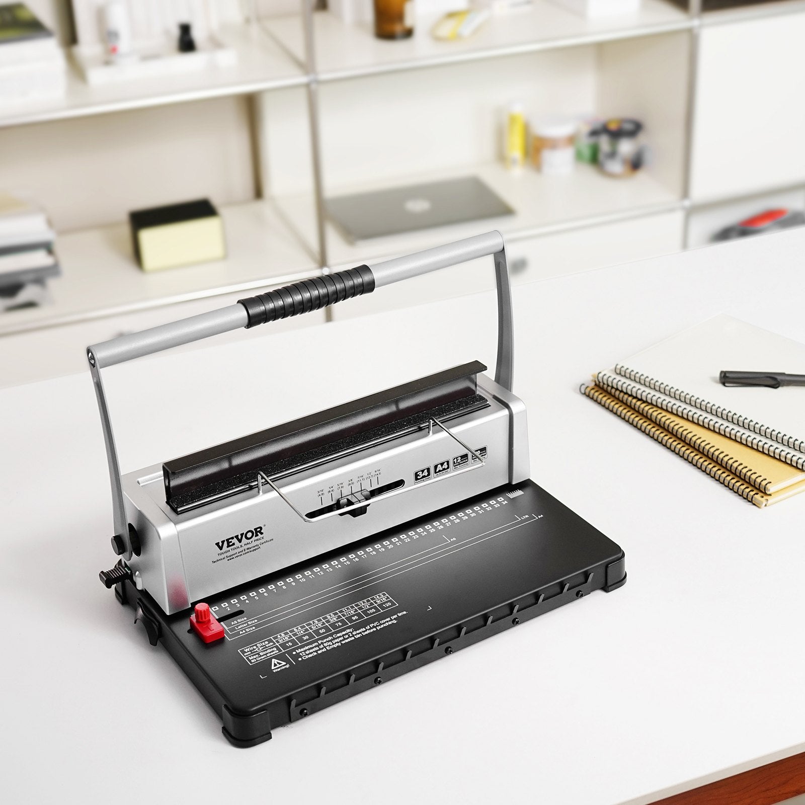 Hand Tools: VEVOR Coil Spiral Binding Machine, Manual Book Maker 34-Holes Binding 120 Sheets, Punch Binder with Adjustable 3/16" - 9/16" Coil Binding Spines and Side Margin, for Letter Size, A4, A5