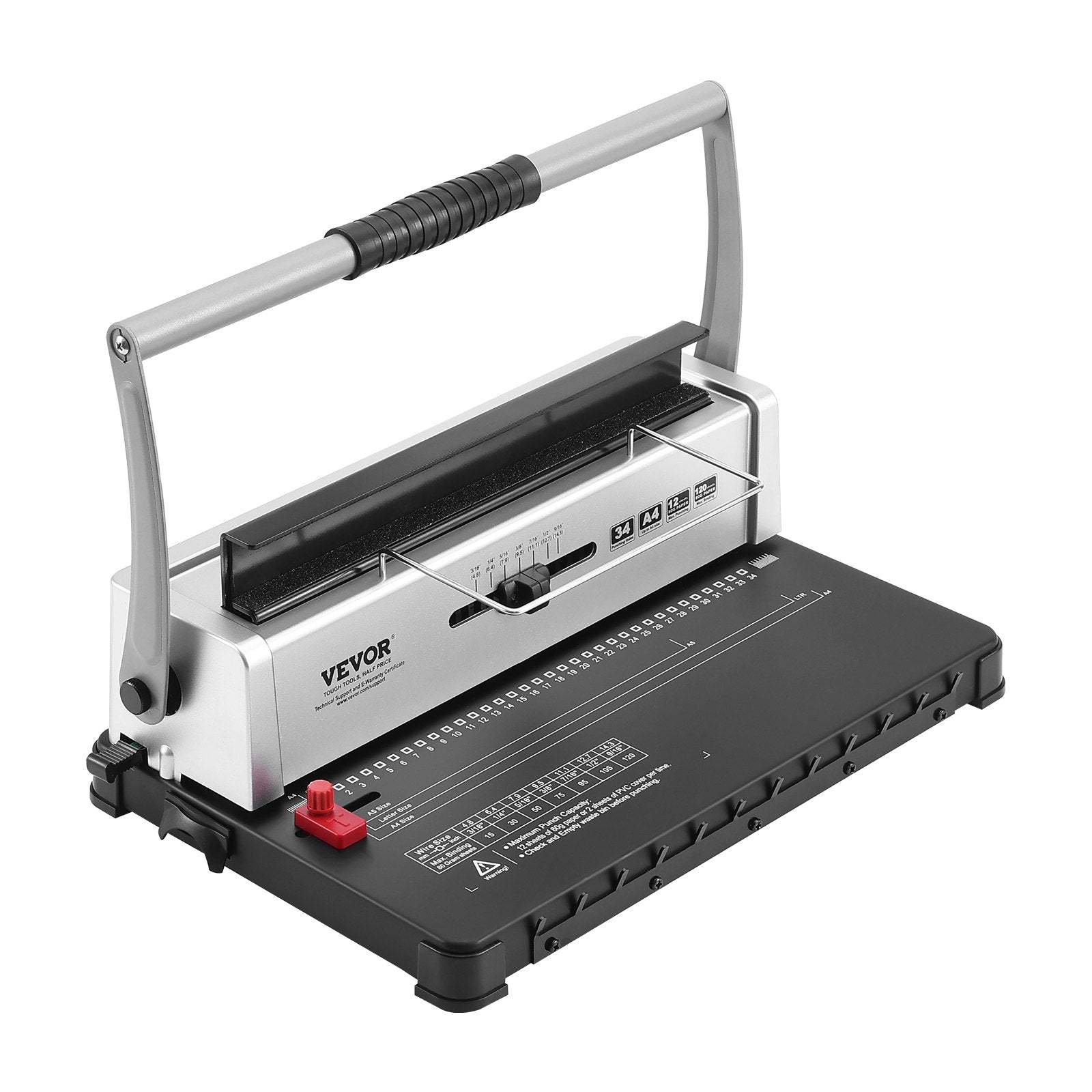 Hand Tools: VEVOR Coil Spiral Binding Machine, Manual Book Maker 34-Holes Binding 120 Sheets, Punch Binder with Adjustable 3/16" - 9/16" Coil Binding Spines and Side Margin, for Letter Size, A4, A5