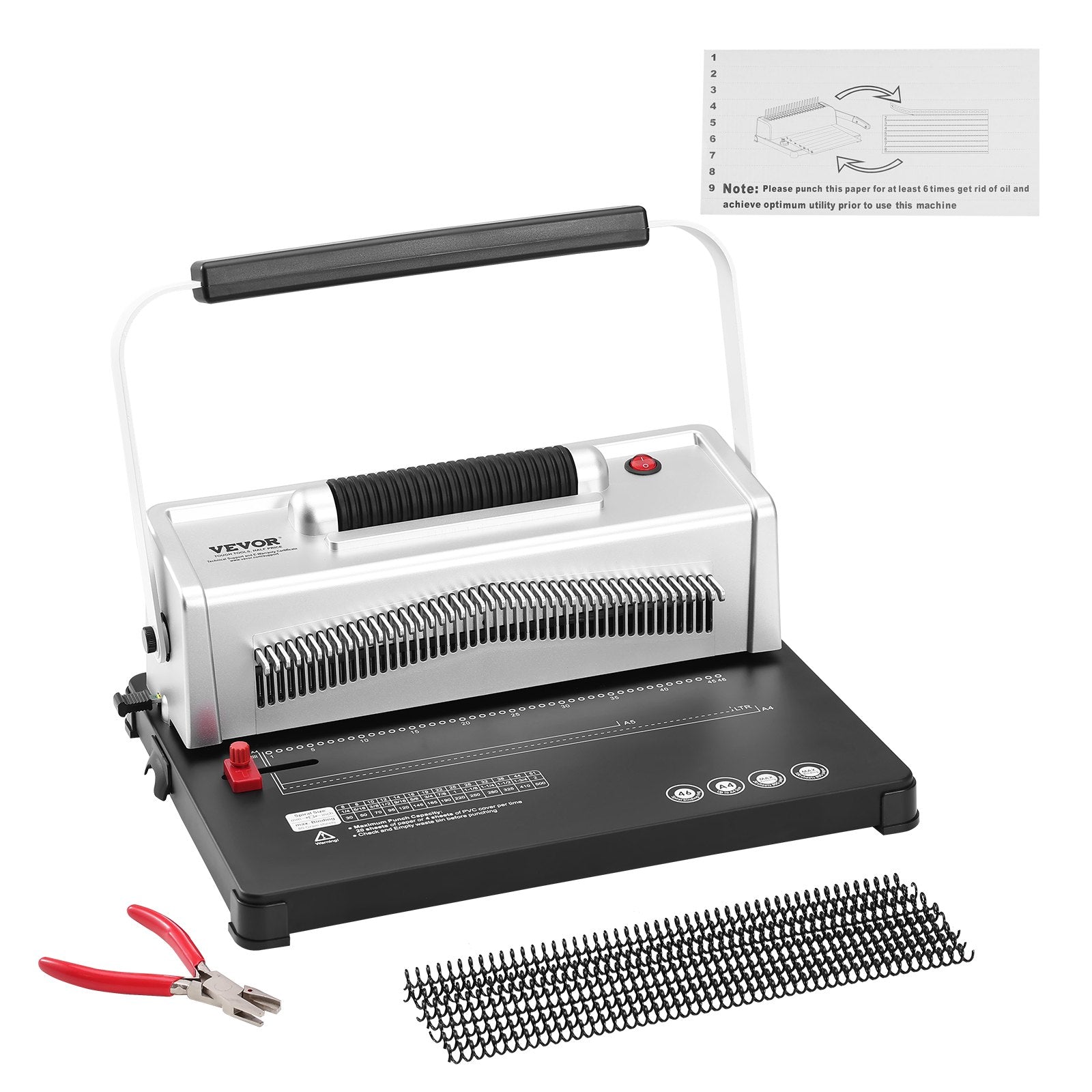 Hand Tools: VEVOR Coil Spiral Binding Machine, Manual Book Maker with Electric Binding, 46-Holes Binding 500 Sheets Punch Binder, with 100pcs 5/16'' Coil Binding Spines, for Letter Size, A4, A5