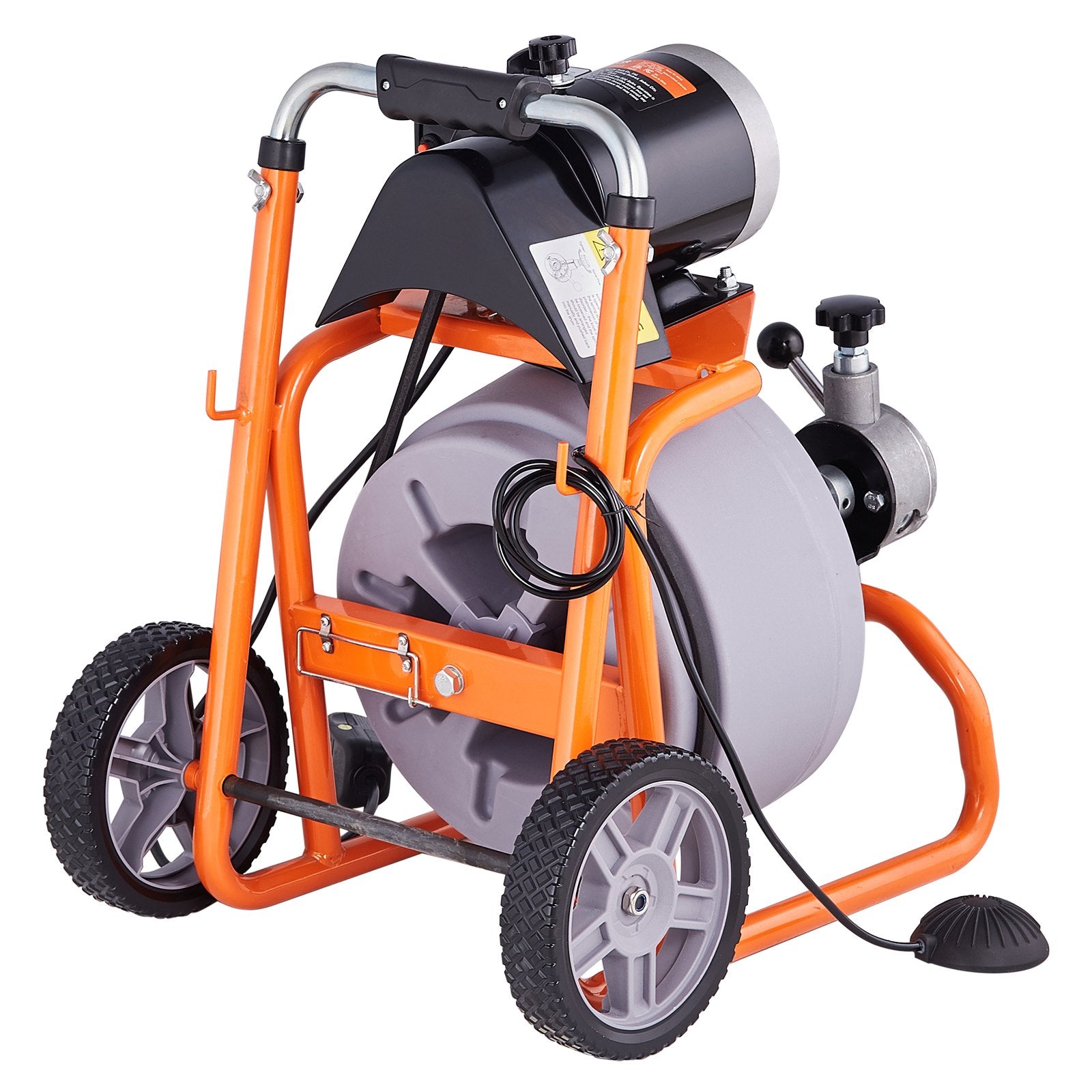 Drain Cleaner Machine 75FT x 3/8 Inch Auto Feed with Wheels & 8 Cutters