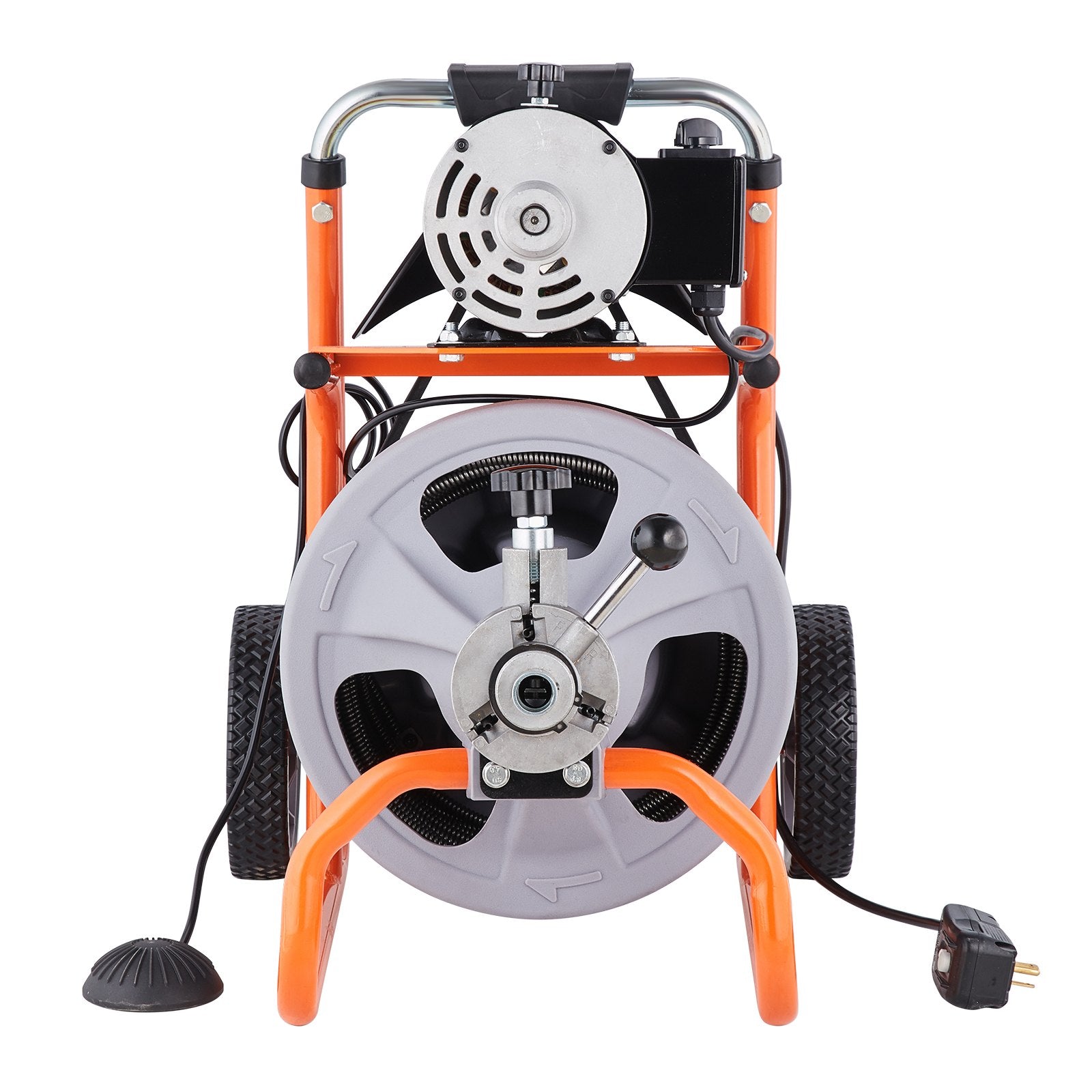 Drain Cleaner Machine 75FT x 3/8 Inch Auto Feed with Wheels & 8 Cutters