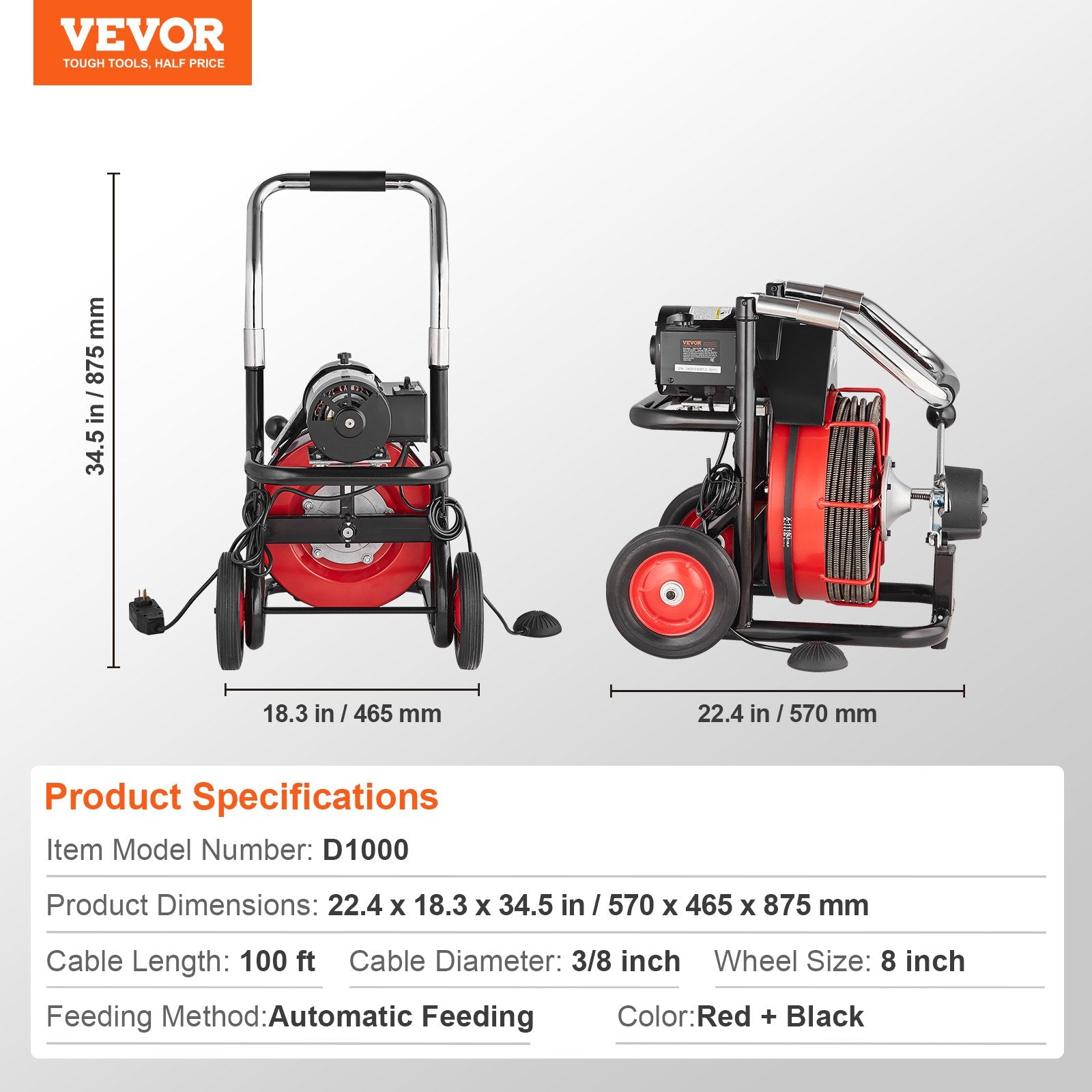 Farm Equipment: VEVOR Drain Cleaner Machine Electric Drain Auger 100FT x 3/8 In Auto Feed