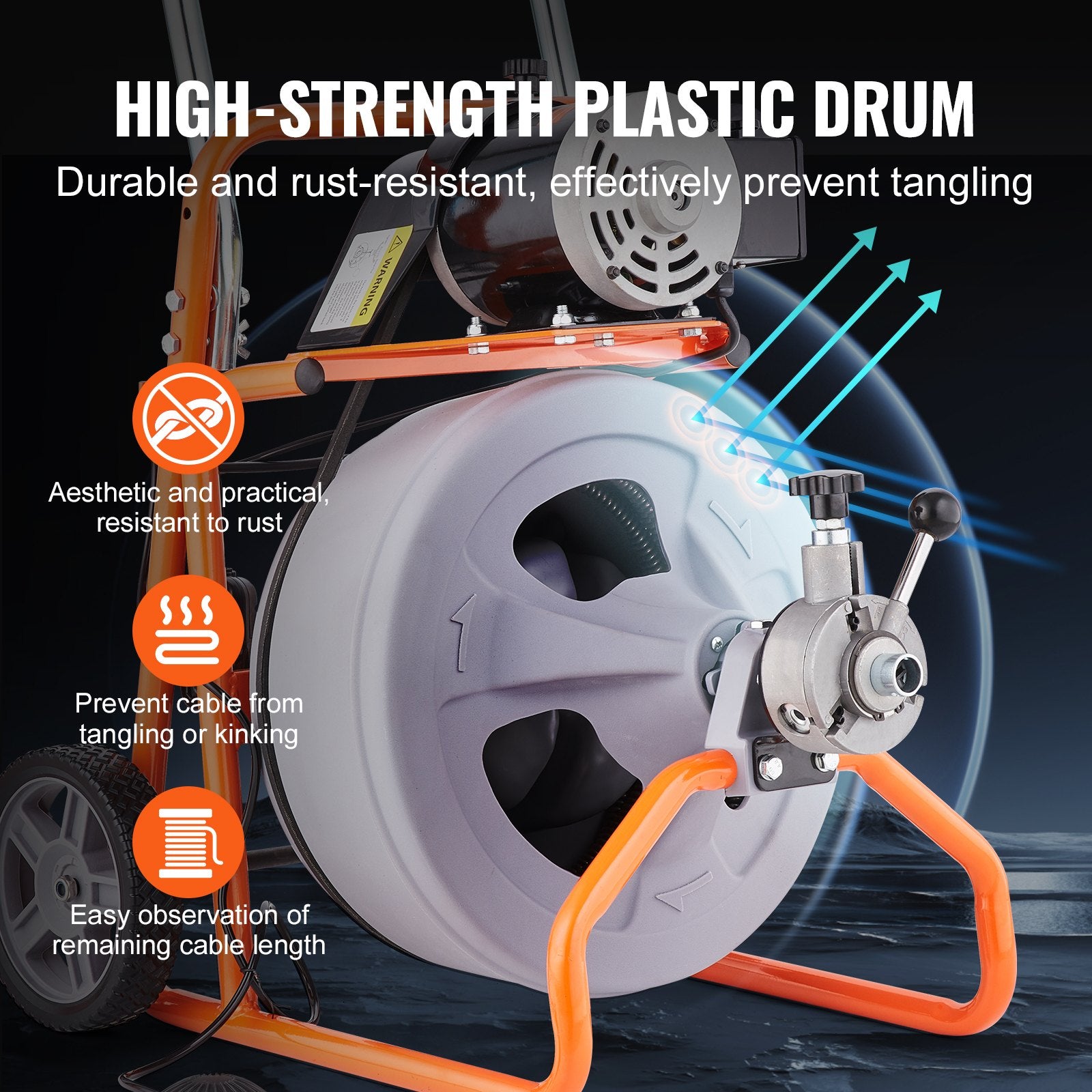 Gardening Tools: VEVOR Drain Cleaner Machine 75FT x 1/2 Inch Auto Feed with Wheels & 8 Cutters